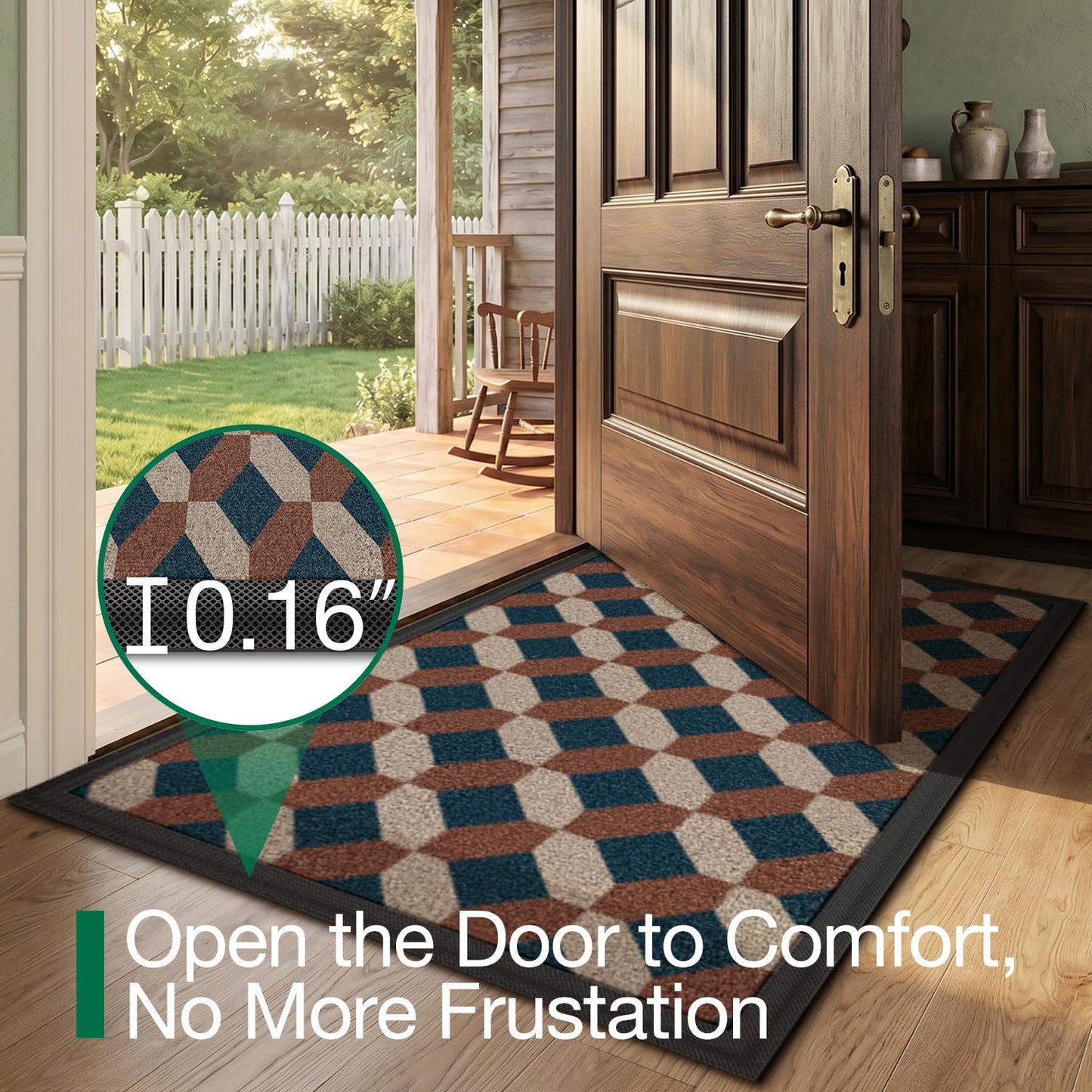 LUMI Front Door Mat 17x30, Low-Profile Non-Slip Welcome Mat for Indoor Outdoor, Stain & Fade Resistant Geometric Door Mat for Entryway Patio Porch, Geo-Navy