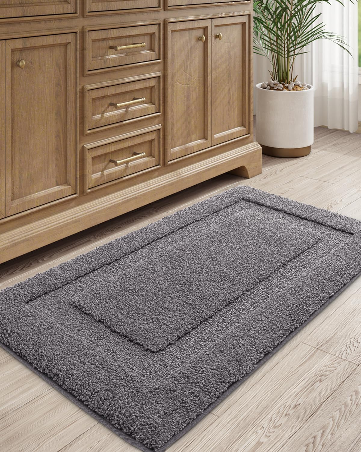 LUMI Ultra Soft Bathroom Rug, Non Slip Rubber Backing, Absorbent Washable Quick Dry, Premium Microfiber Plush, Dark Grey, for Bathtub/Shower Floor