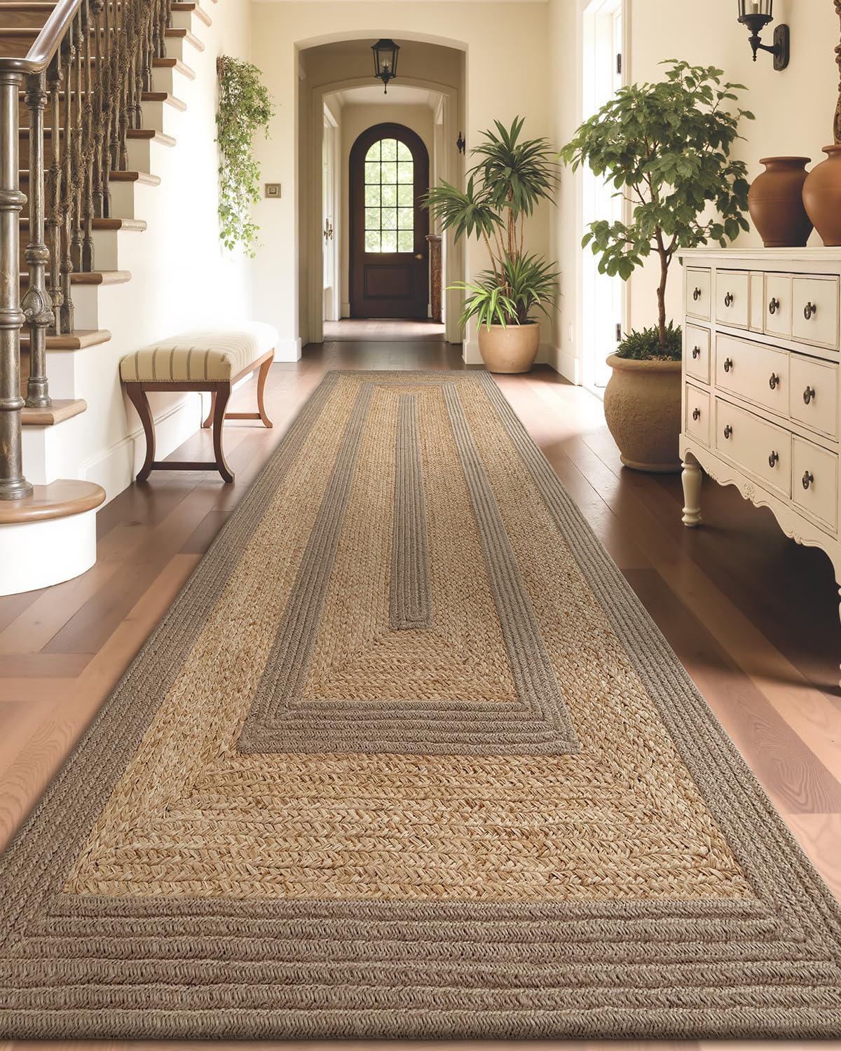 LUMI 8x10 Jute Area Rug for Living Room, Natural Braided Woven Rugs Non Slip, Neutral Carpets No Shedding, Durable for High Traffic, Dining Room, Indoor, Outdoor, Patio