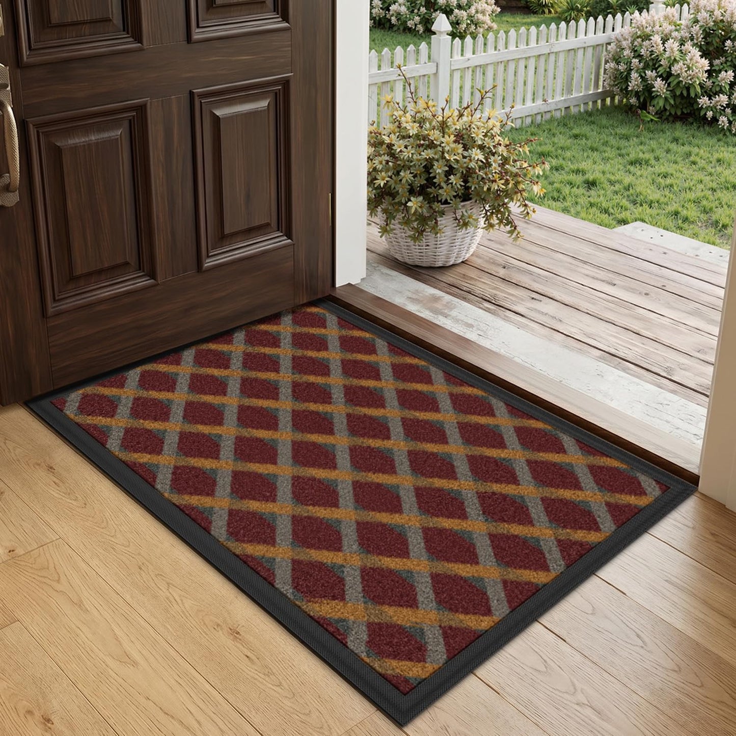 LUMI Front Door Mat 17x30, Low-Profile Non-Slip Welcome Mat for Indoor Outdoor, Stain & Fade Resistant Geometric Door Mat for Entryway Patio Porch, Geo-Navy