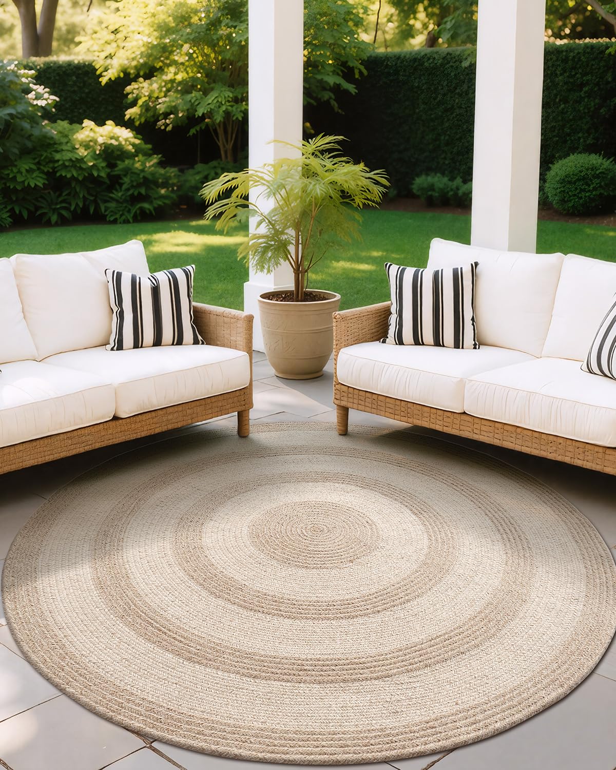 Jute Area Rug, Natural Braided Woven Rugs, Patio Circle Jute Series