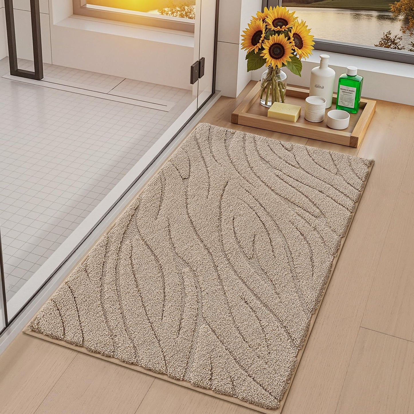 LUMI Bathroom Rug, Soft Absorbent Non Slip Bath Mat, Quick Dry Bath Mats, Machine Washable Microfiber Carpet for Modern Shower Room, Bathtub, Minimalist Bathmat, 36"x24", White