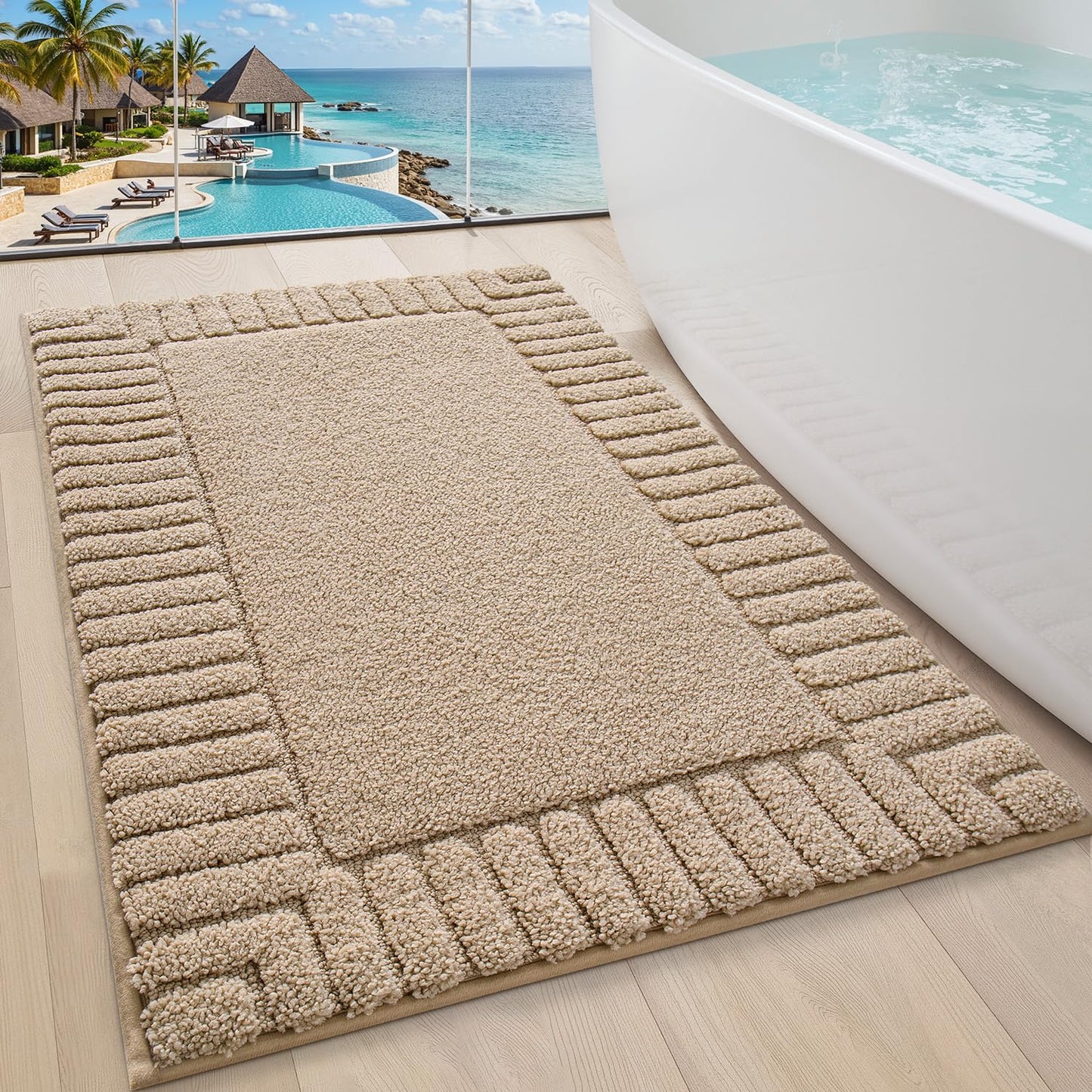 LUMI Bathroom Rugs Non Slip with Rubber Backing, Extra Soft Plush Microfiber Bath Rug Absorbent, Machine Washable Bath Mat Quick Dry for Tub, Shower, Ivory White, 16"x24"