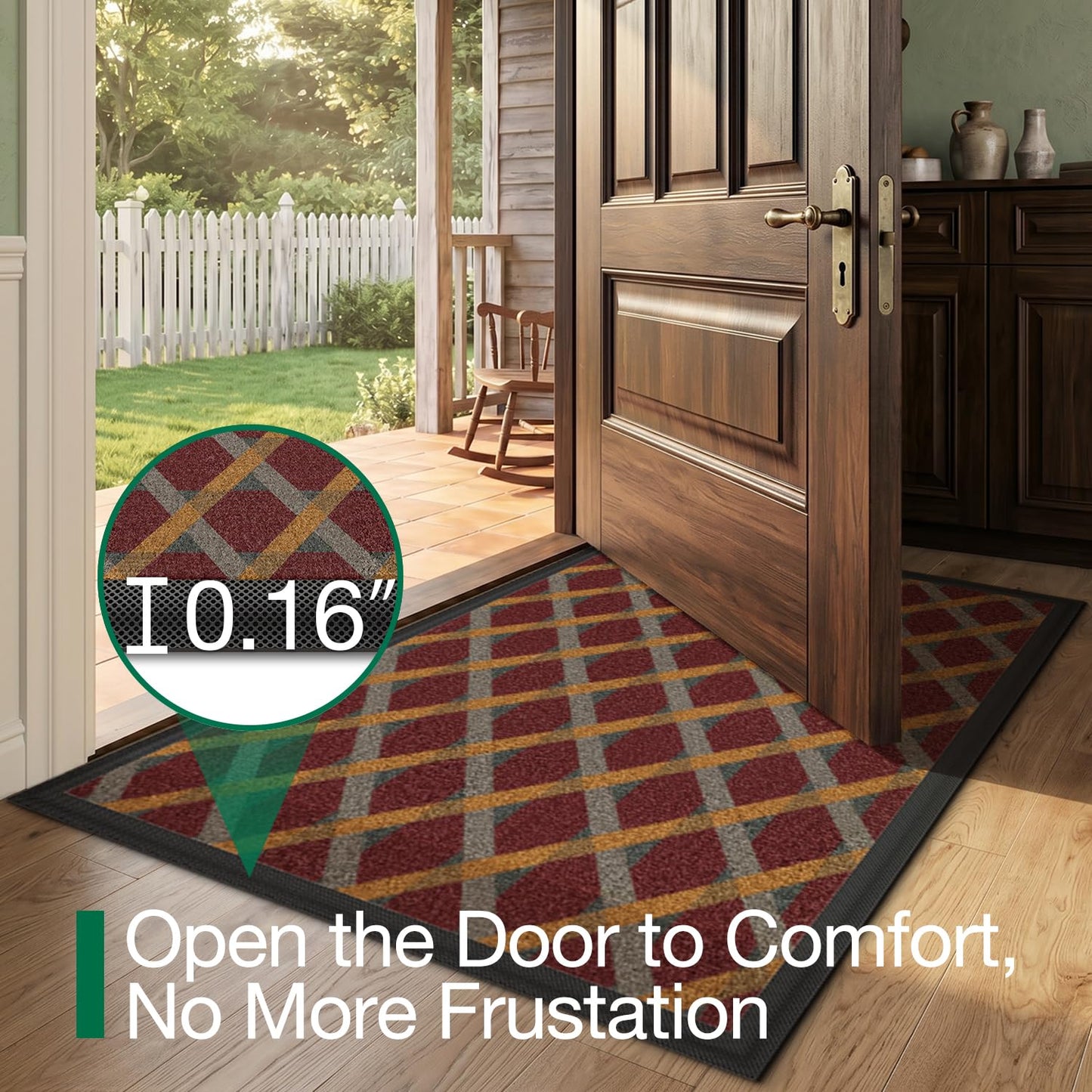LUMI Thin Indoor Door Mat, Dirt & Moisture Trapping, Non-Slip Rubber Backing, Low Profile Inside Doormat for Home Entrance, Entryway, Patio & Porch