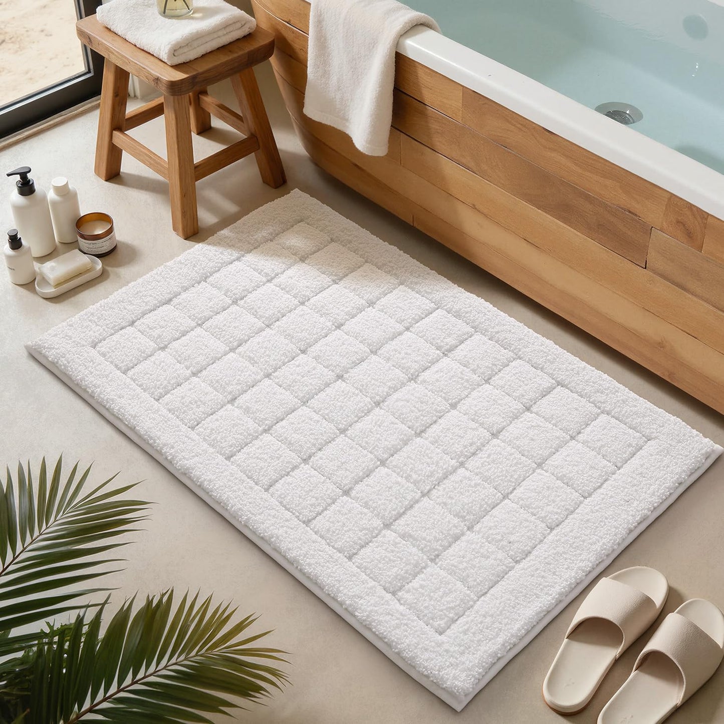 LUMI Modern Bathroom Rug, Serene Grid Series.
