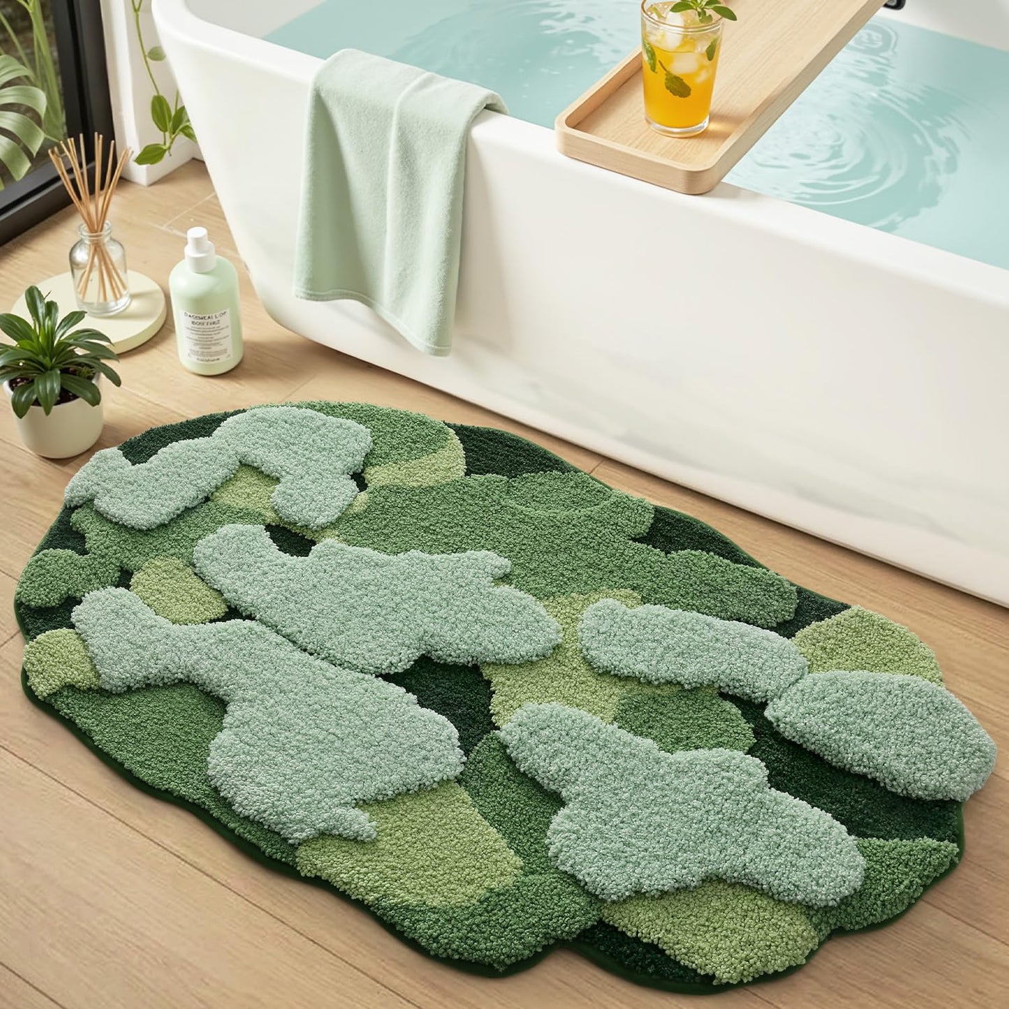LUMI Forest Green Large Bathroom Rug, Soft Fluffy Bath Mat Non Slip, Quick Dry Absorbent Washable Carpet for Shower Floor, Bedroom, Kids Room, 24"x36"