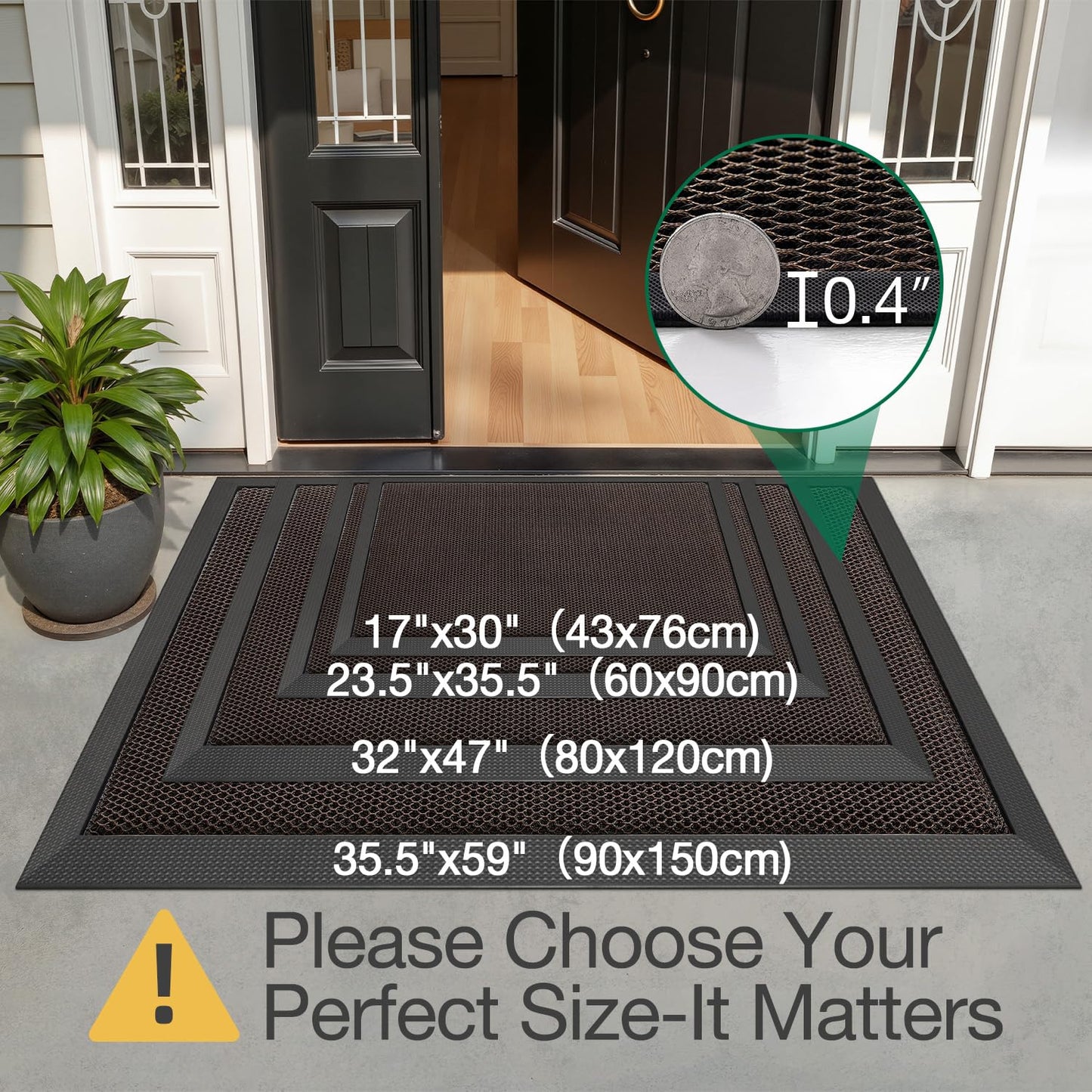 LUMI Front Door Mat for Outside Entrance 17''x30'', Heavy-Duty Dirt-Trapping Doormat with Durable Non-Slip Rubber Backing, Stain & Fade-Resistant Entry Mats, Black