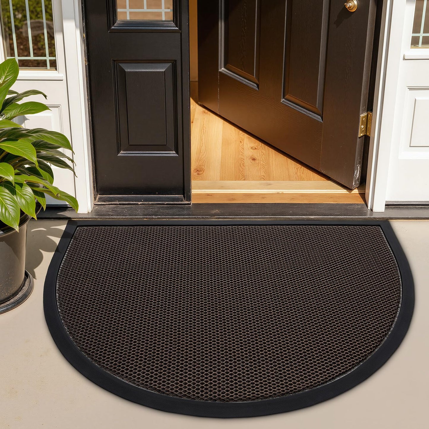 LUMI Front Door Mat for Outside Entrance 17''x30'', Heavy-Duty Dirt-Trapping Doormat with Durable Non-Slip Rubber Backing, Stain & Fade-Resistant Entry Mats, Black