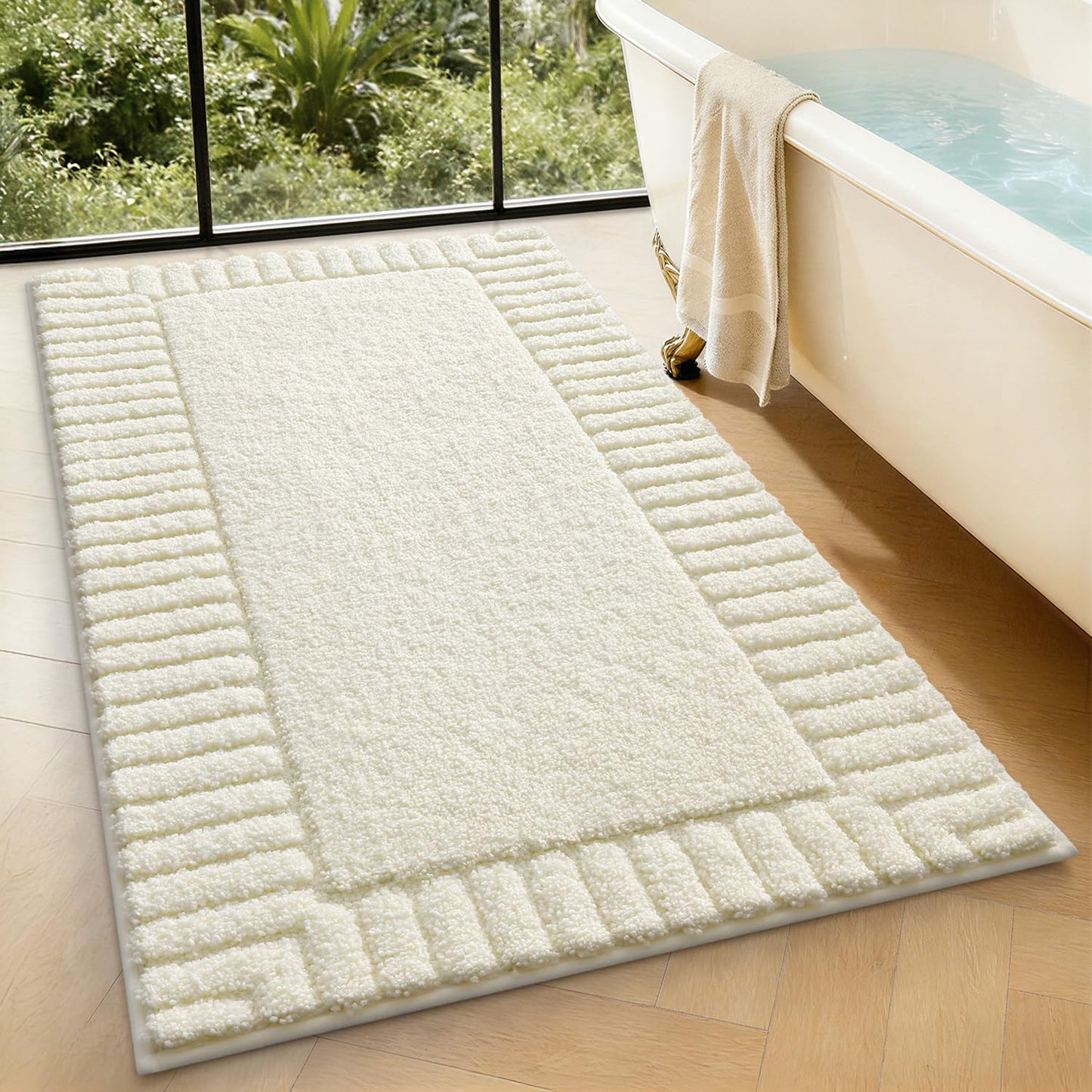 LUMI Bathroom Rugs Non Slip with Rubber Backing, Extra Soft Plush Microfiber Bath Rug Absorbent, Machine Washable Bath Mat Quick Dry for Tub, Shower, Ivory White, 16"x24"
