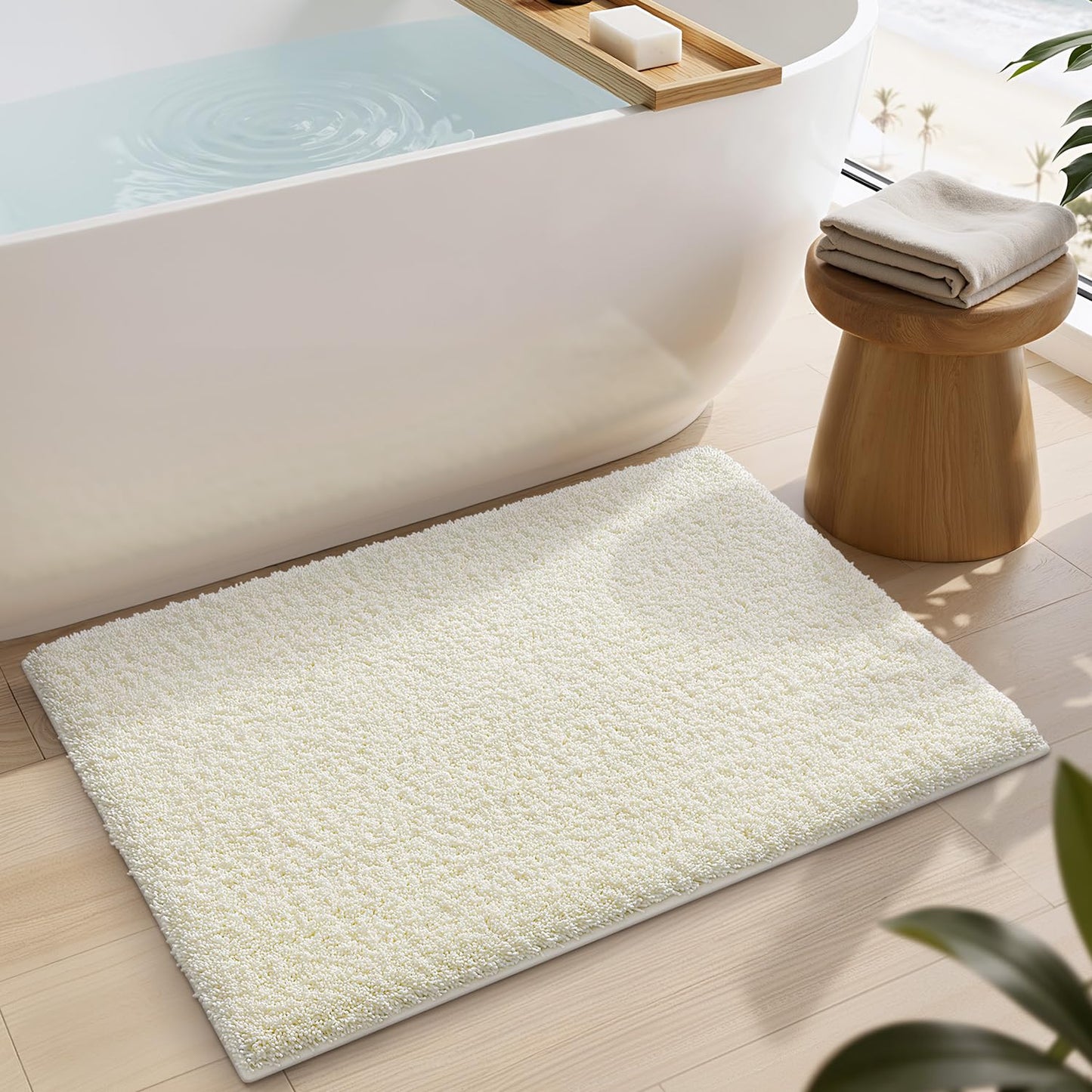 LUMI Beige Bathroom Rugs with Rubber Backing, 16x24 Absorbent Extra Thick Soft Plush Microfiber Bath Mat, Machine Washable Carpet for Bathroom Shower, Tub, Sink, Hotel