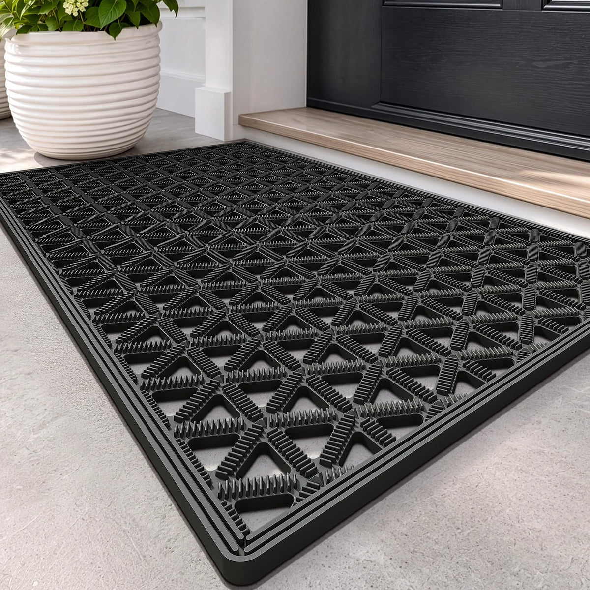 LUMI Front Door Mat Outside Entrance 17"x30" Rubber Floor Doormat, Black