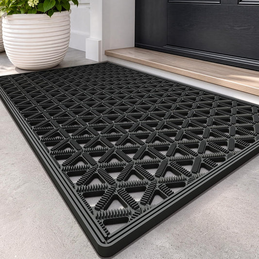 LUMI Front Door Mat Outside Entrance 17"x30" Rubber Floor Doormat, Black