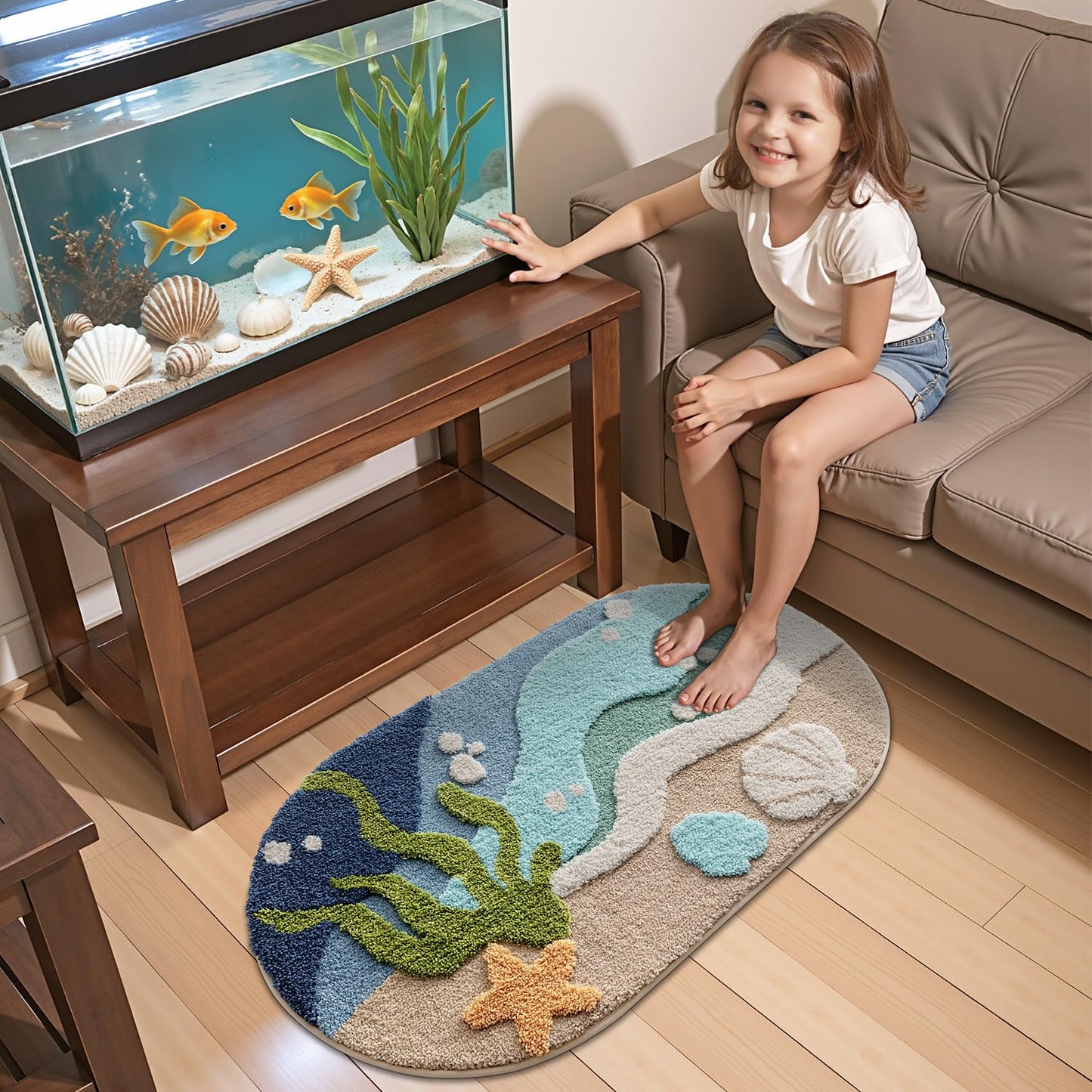 Bathroom Rugs, Non Slip Bath Mat Ultra Soft Washable Absorbent Quick Dry, Ocean Theme Collection
