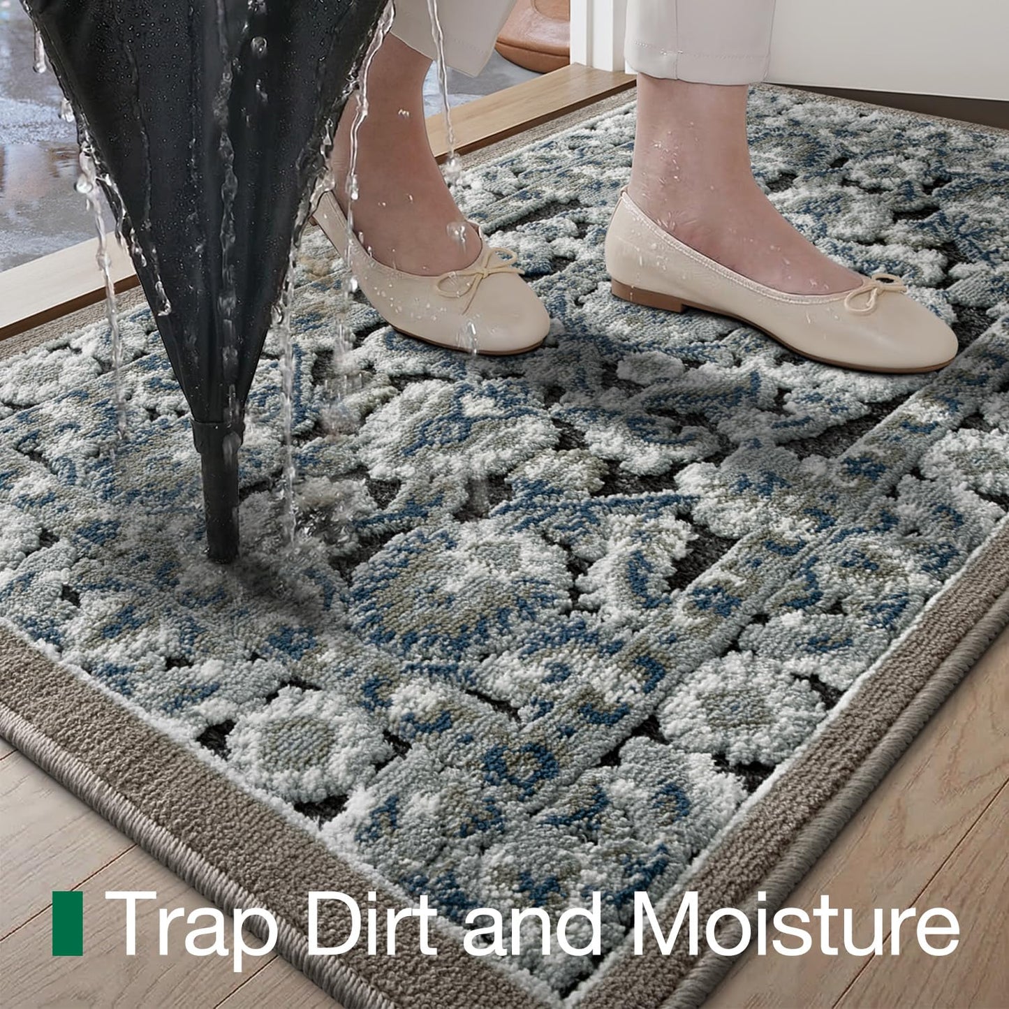 LUMI Indoor Door Mat for Entrance 17x30, Luxury Front Doormat with Non-Slip Latex Rubber Backing, Soft Washable Dirt Trapper, Flower Bliss (Folded Package)