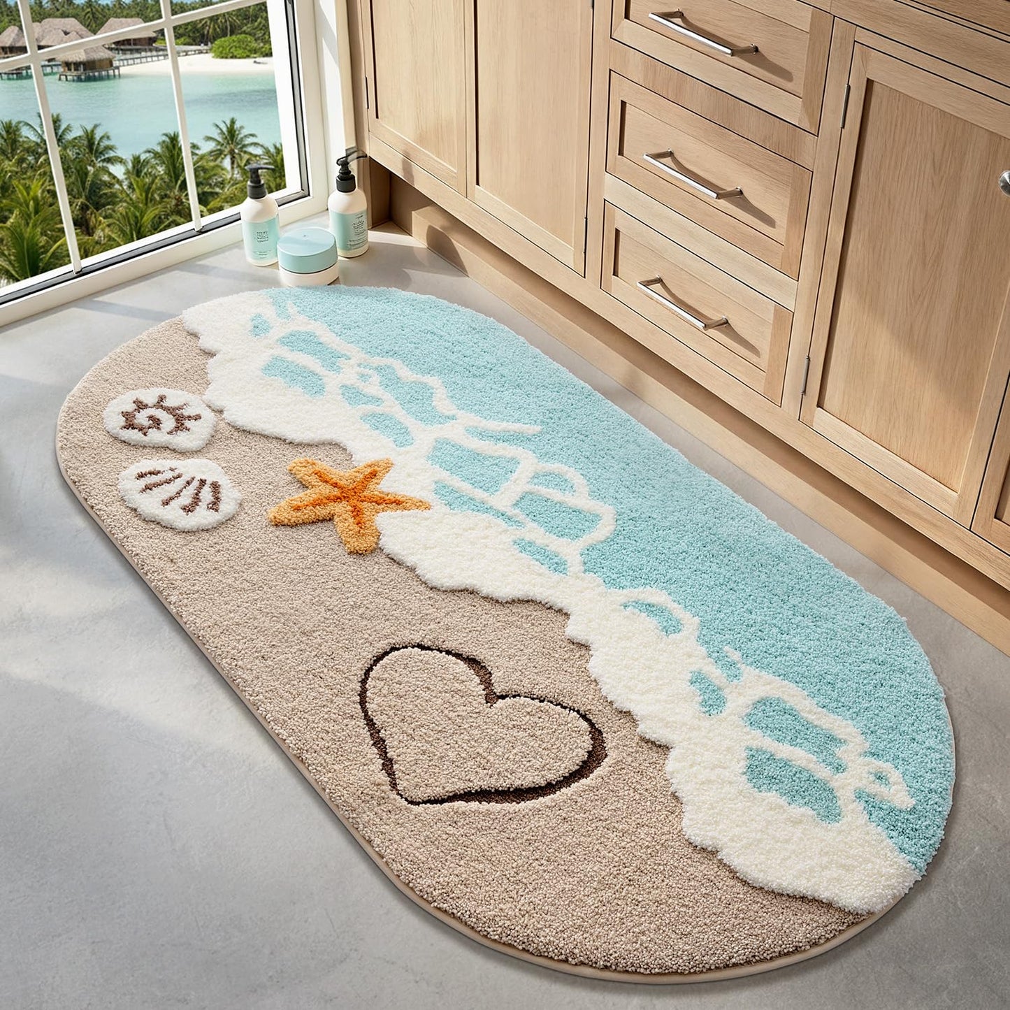Bathroom Rugs, Non Slip Bath Mat Ultra Soft Washable Absorbent Quick Dry, Ocean Theme Collection