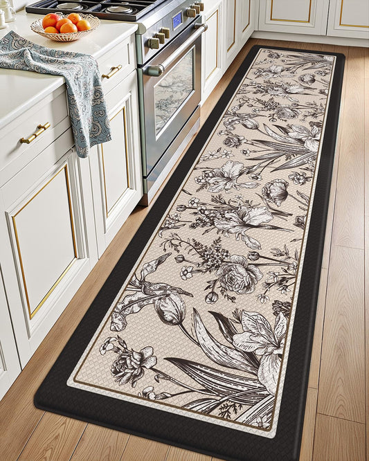 LUMI Anti-Fatigue Kitchen Floor Mats Set of 2,Cushioned Comfort Standing Rug Waterproof 2PCS, Non-Slip Ergonomic Foam Runner for Sink, Laundry, Office & Home,17x29+17x59,