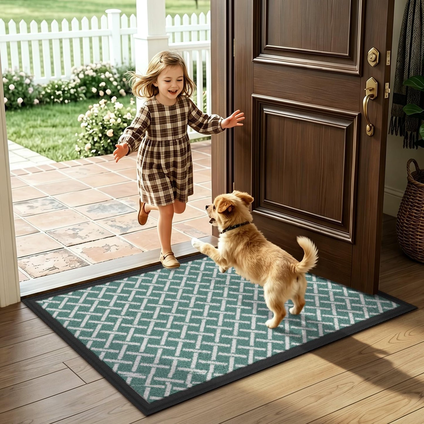 LUMI Front Door Mat 17x30, Low-Profile Non-Slip Welcome Mat for Indoor Outdoor, Stain & Fade Resistant Geometric Door Mat for Entryway Patio Porch, Geo-Navy