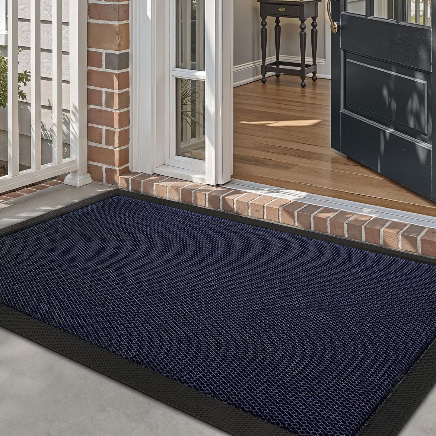 LUMI Front Door Mat for Outside Entrance 17''x30'', Heavy-Duty Dirt-Trapping Doormat with Durable Non-Slip Rubber Backing, Stain & Fade-Resistant Entry Mats, Black