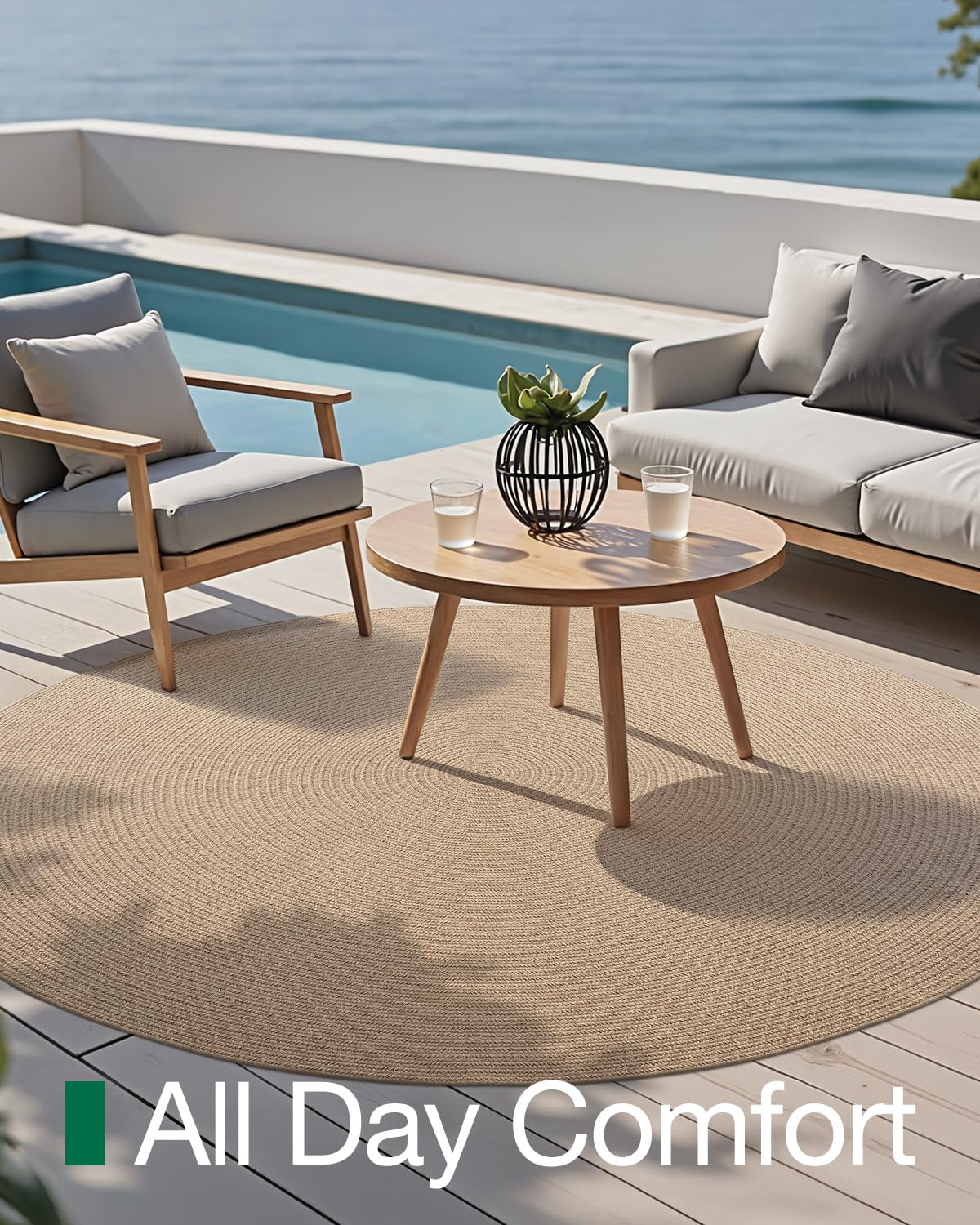 Jute Area Rug, Natural Braided Woven Rugs, Patio Circle Jute Series