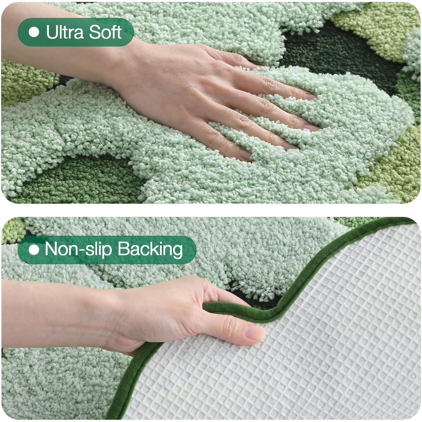 LUMI Forest Green Large Bathroom Rug, Soft Fluffy Bath Mat Non Slip, Quick Dry Absorbent Washable Carpet for Shower Floor, Bedroom, Kids Room, 24"x36"