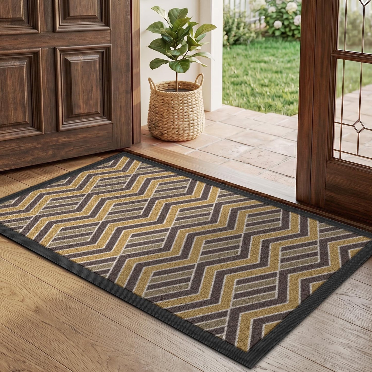 LUMI Front Door Mat 17x30, Low-Profile Non-Slip Welcome Mat for Indoor Outdoor, Stain & Fade Resistant Geometric Door Mat for Entryway Patio Porch, Geo-Navy