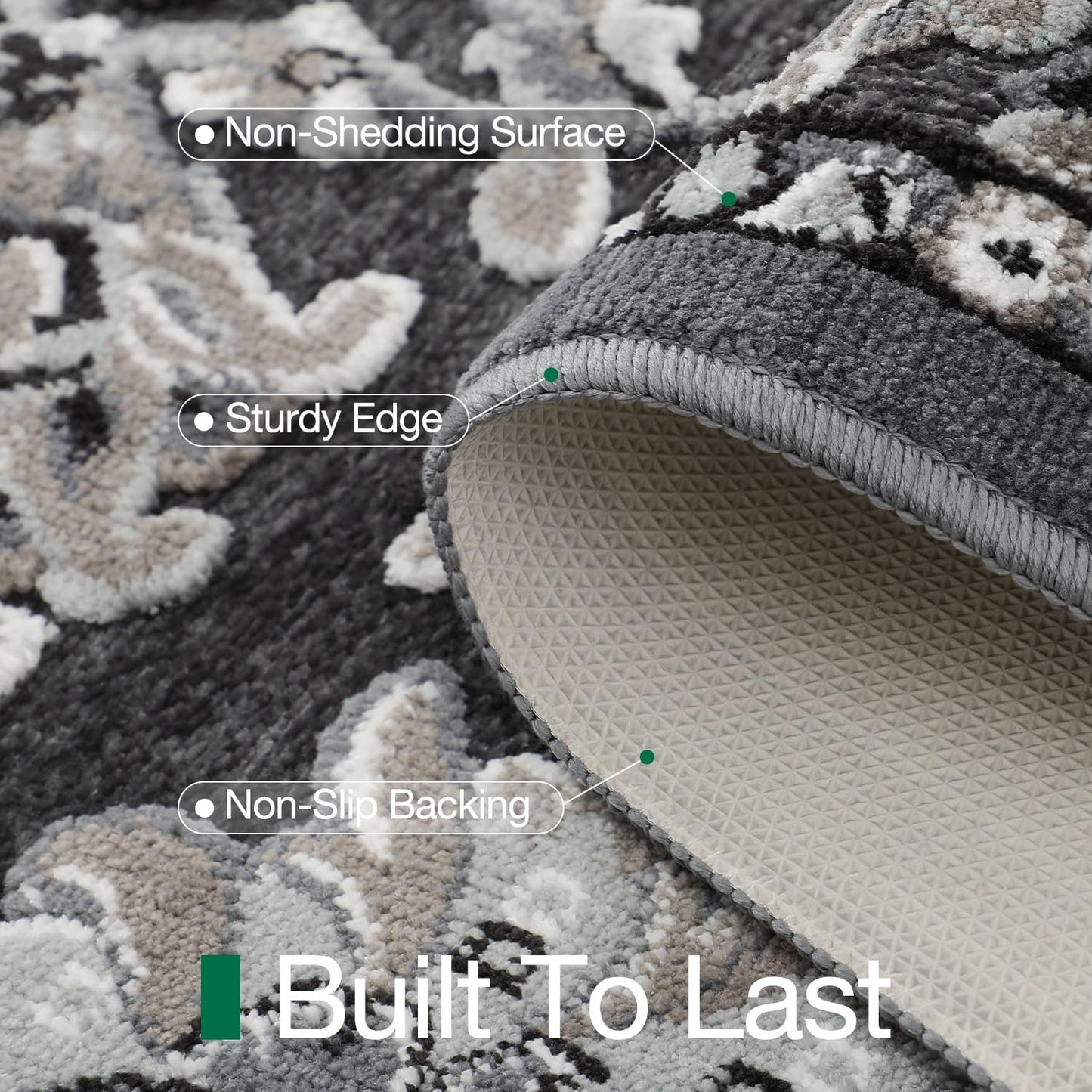 LUMI Indoor Door Mat for Entrance 17x30, Luxury Front Doormat with Non-Slip Latex Rubber Backing, Soft Washable Dirt Trapper, Flower Bliss (Folded Package)