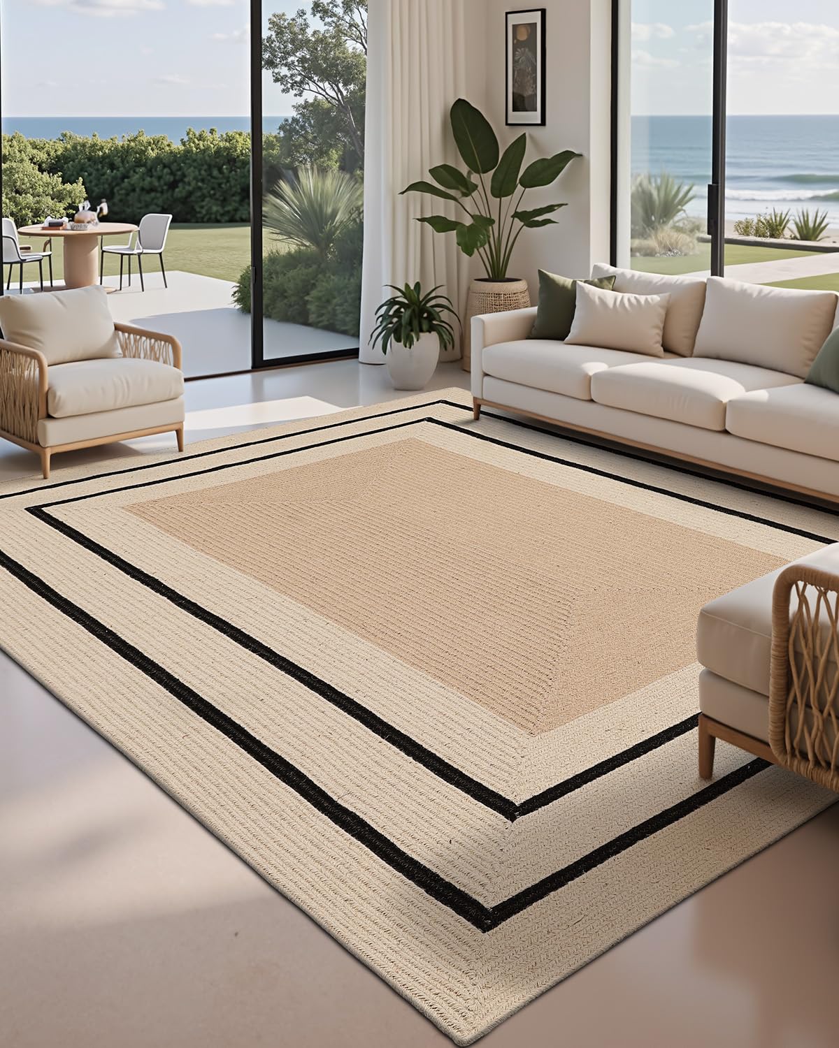 LUMI 8x10 Jute Area Rug for Living Room, Natural Braided Woven Rugs Non Slip, Neutral Carpets No Shedding, Durable for High Traffic, Dining Room, Indoor, Outdoor, Patio