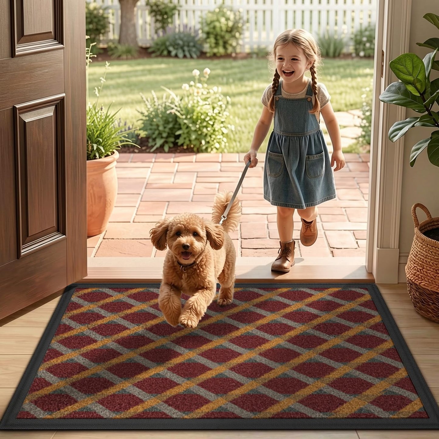 LUMI Front Door Mat 17x30, Low-Profile Non-Slip Welcome Mat for Indoor Outdoor, Stain & Fade Resistant Geometric Door Mat for Entryway Patio Porch, Geo-Navy