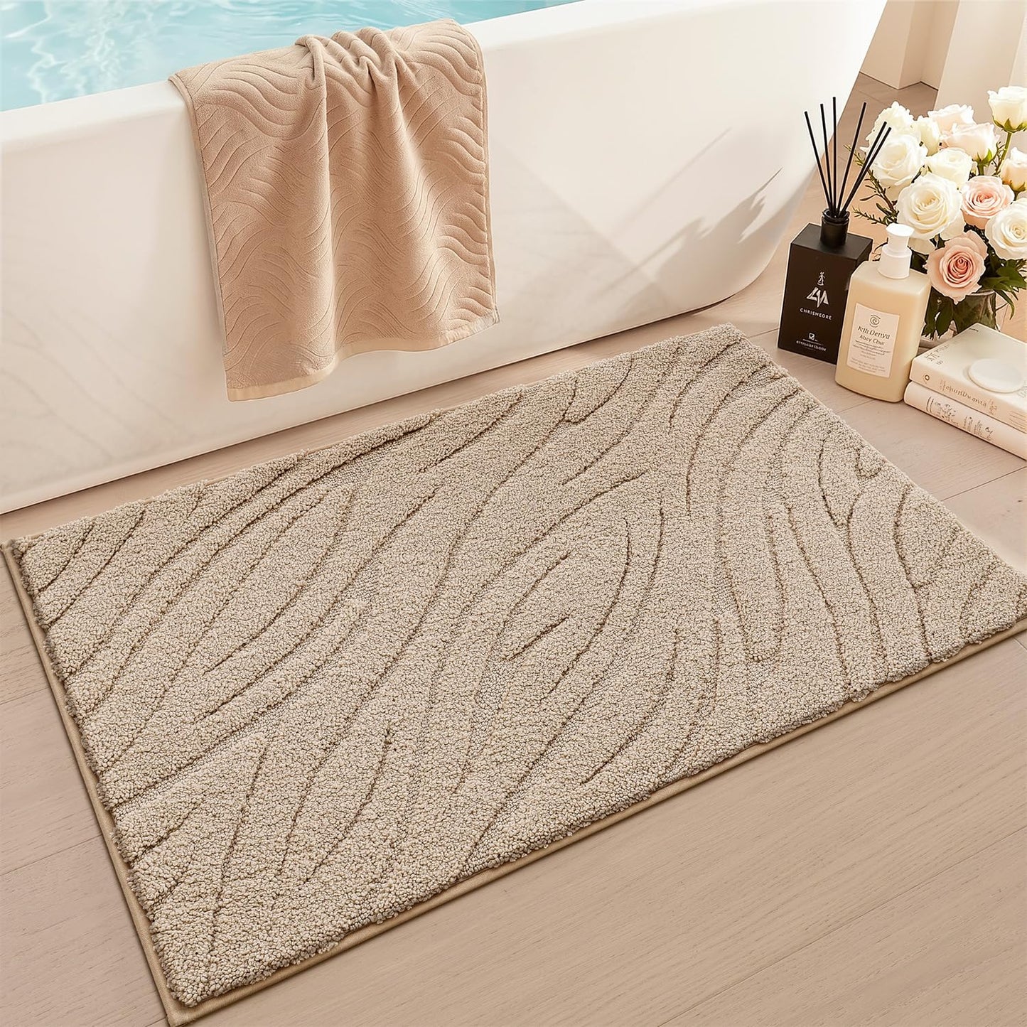 LUMI Bathroom Rug, Soft Absorbent Non Slip Bath Mat, Quick Dry Bath Mats, Machine Washable Microfiber Carpet for Modern Shower Room, Bathtub, Minimalist Bathmat, 36"x24", White