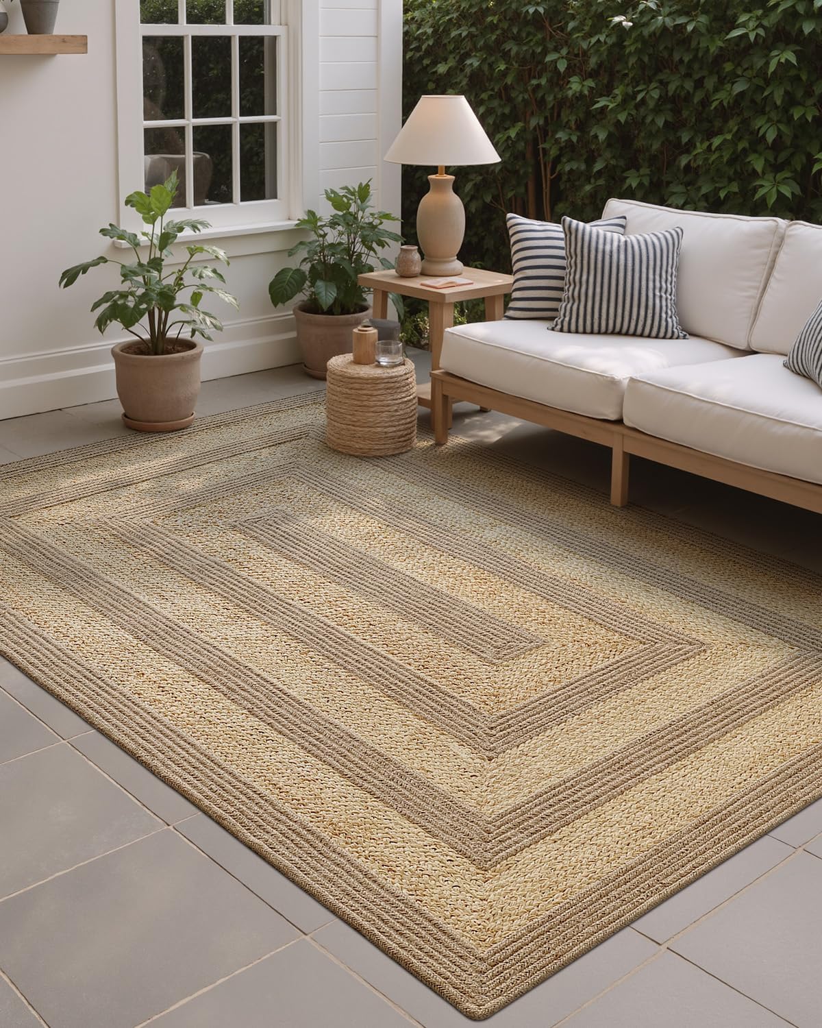 LUMI 8x10 Jute Area Rug for Living Room, Natural Braided Woven Rugs Non Slip, Neutral Carpets No Shedding, Durable for High Traffic, Dining Room, Indoor, Outdoor, Patio