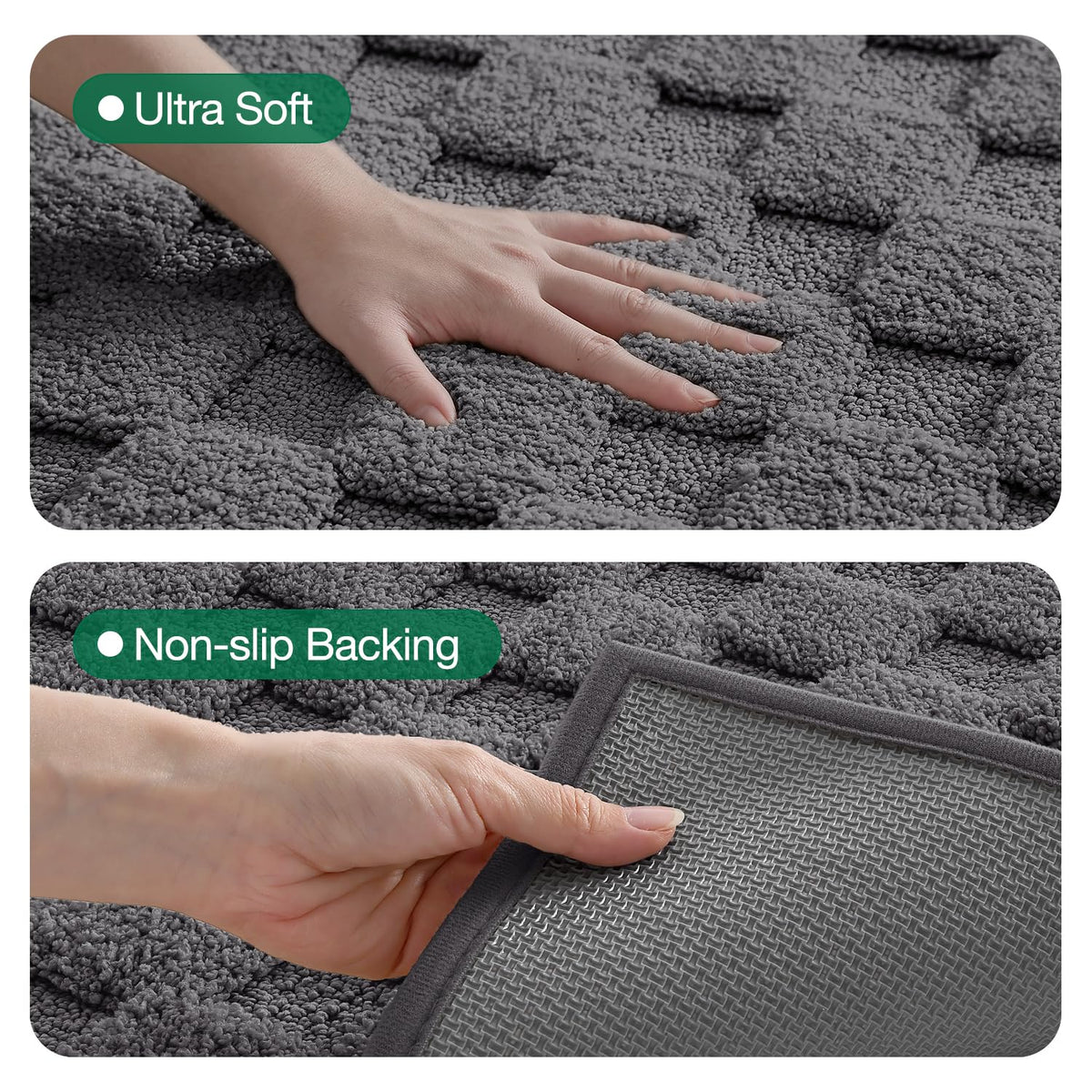 LUMI Non Slip Checkered Bathroom Rugs, Absorbent Waffle Mat, Beige, 16x24