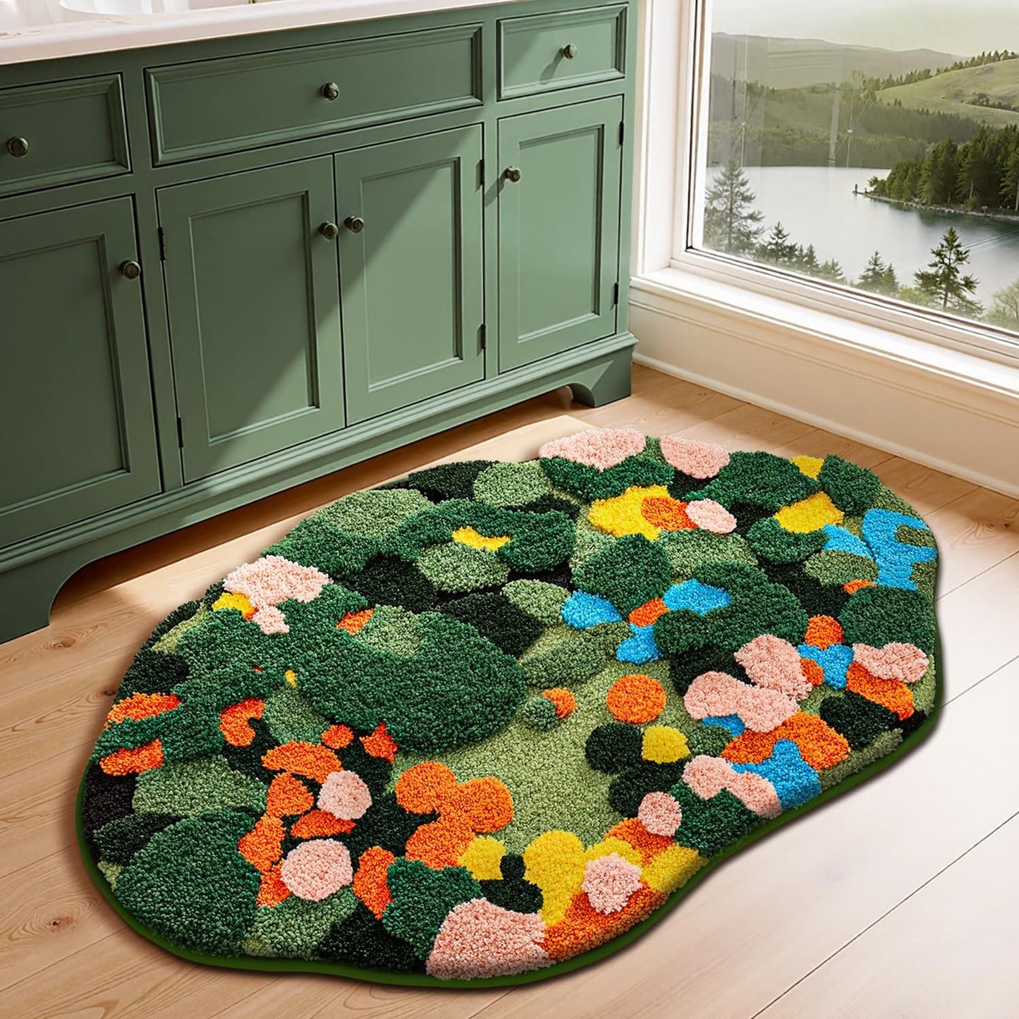 LUMI Forest Green Large Bathroom Rug, Soft Fluffy Bath Mat Non Slip, Quick Dry Absorbent Washable Carpet for Shower Floor, Bedroom, Kids Room, 24"x36"