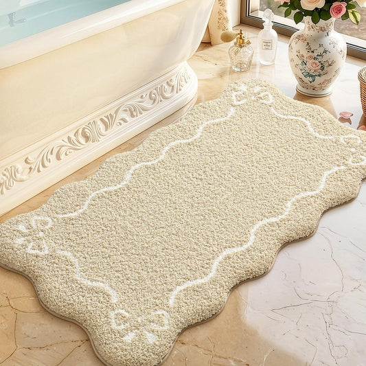 LUMI Scalloped Bathroom Rug, Cute Plush Microfiber Bath Mat, Super Absorbent & Quick Dry Shower Mat, Machine Washable Floor Carpet for Tub