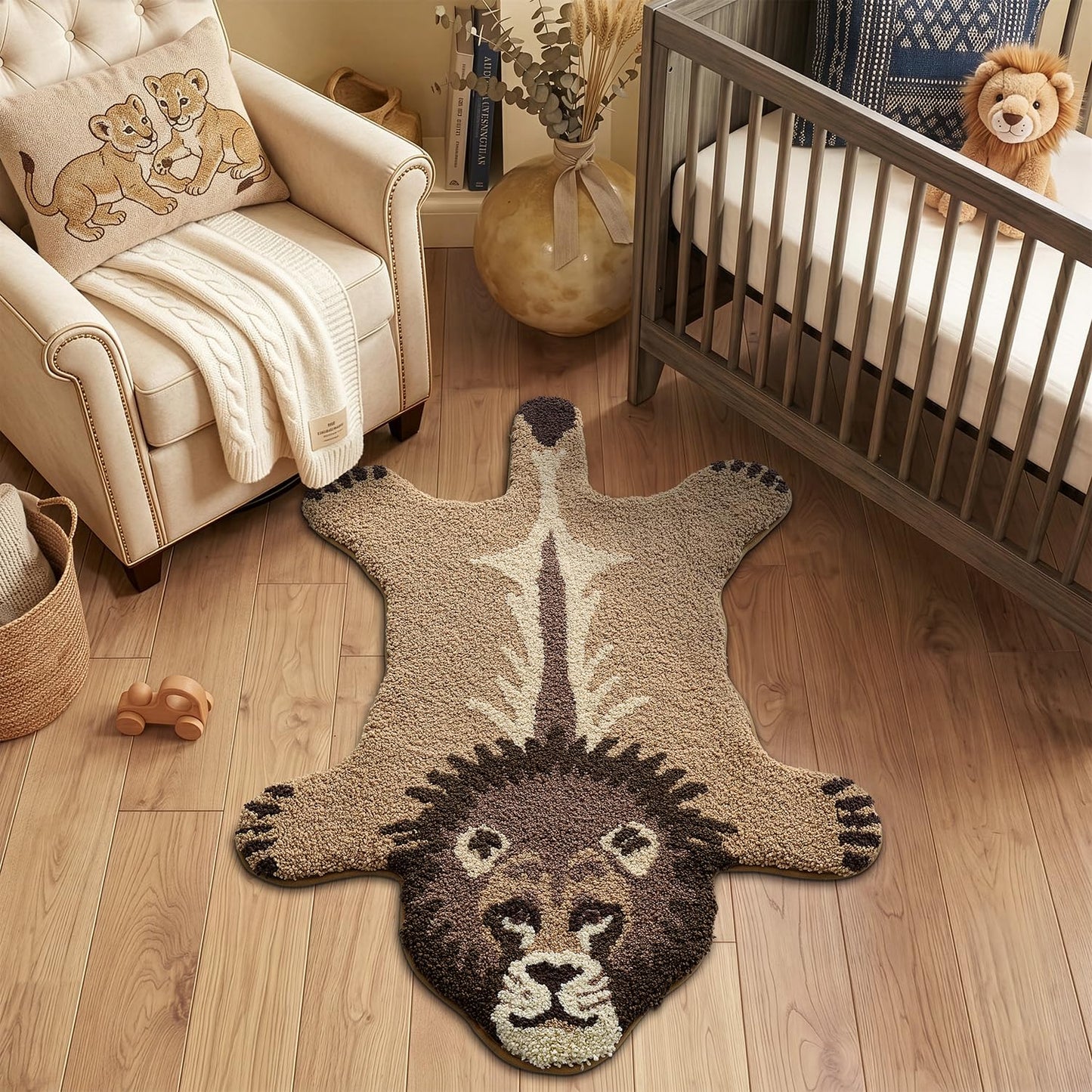 LUMI Cute Lion Shaped Bathroom Rugs, Ultra Soft Absorbent Microfiber Bath Mat, Non-Slip Backing Shower Rug, Machine Washable,for Kids Bathroom Bedroom Nursery Decor, 26"x40",Khaki