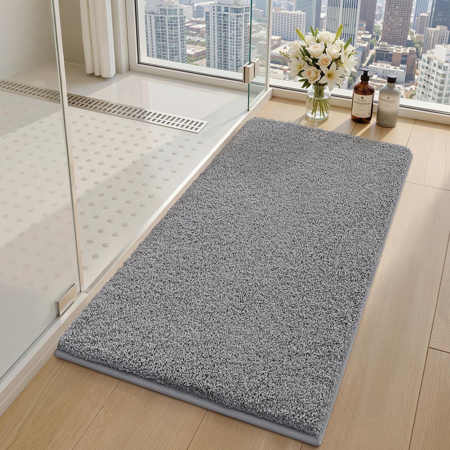 LUMI Beige Bathroom Rugs with Rubber Backing, 16x24 Absorbent Extra Thick Soft Plush Microfiber Bath Mat, Machine Washable Carpet for Bathroom Shower, Tub, Sink, Hotel