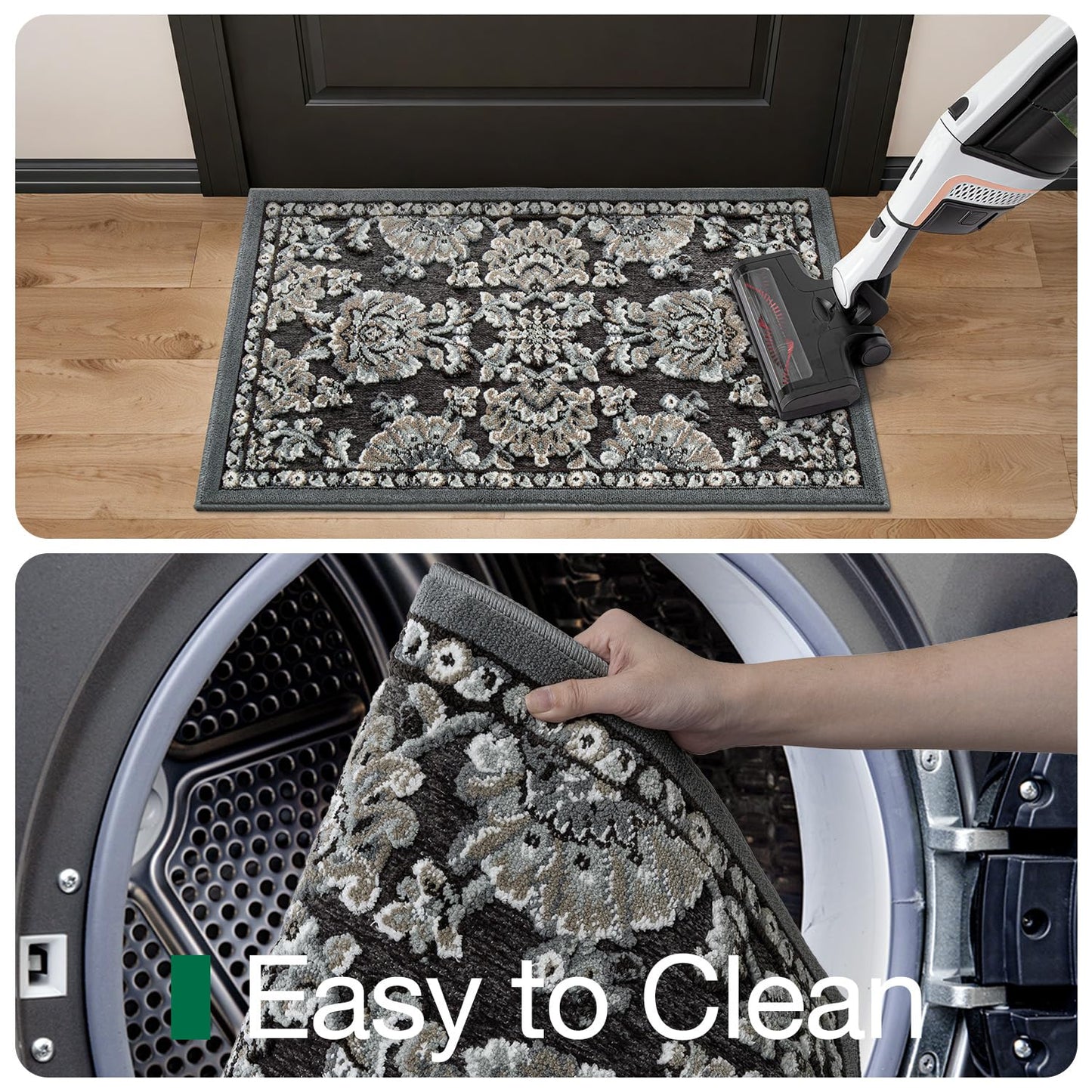 LUMI Indoor Door Mat for Entrance 17x30, Luxury Front Doormat with Non-Slip Latex Rubber Backing, Soft Washable Dirt Trapper, Flower Bliss (Folded Package)