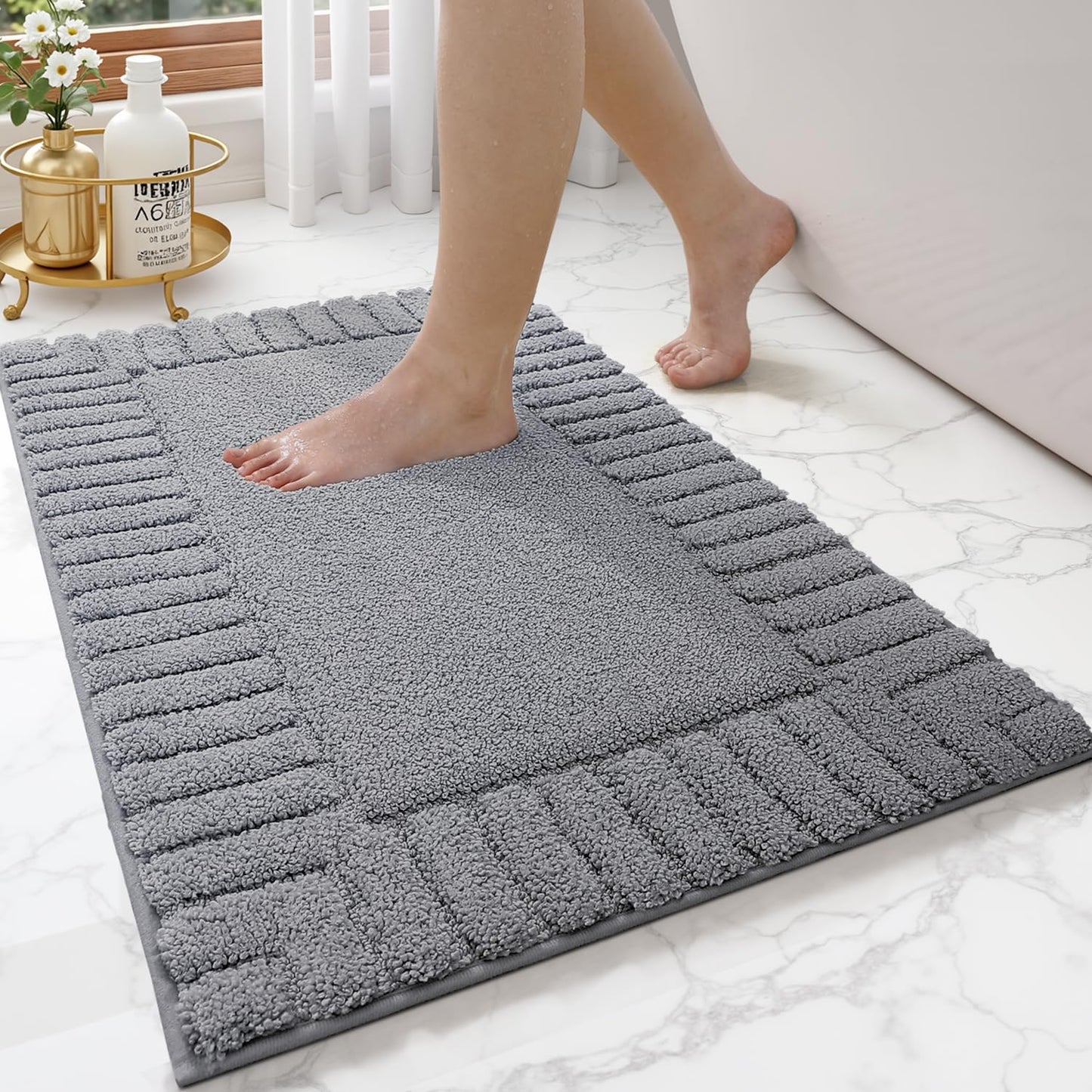 LUMI Bathroom Rugs Non Slip with Rubber Backing, Extra Soft Plush Microfiber Bath Rug Absorbent, Machine Washable Bath Mat Quick Dry for Tub, Shower, Ivory White, 16"x24"