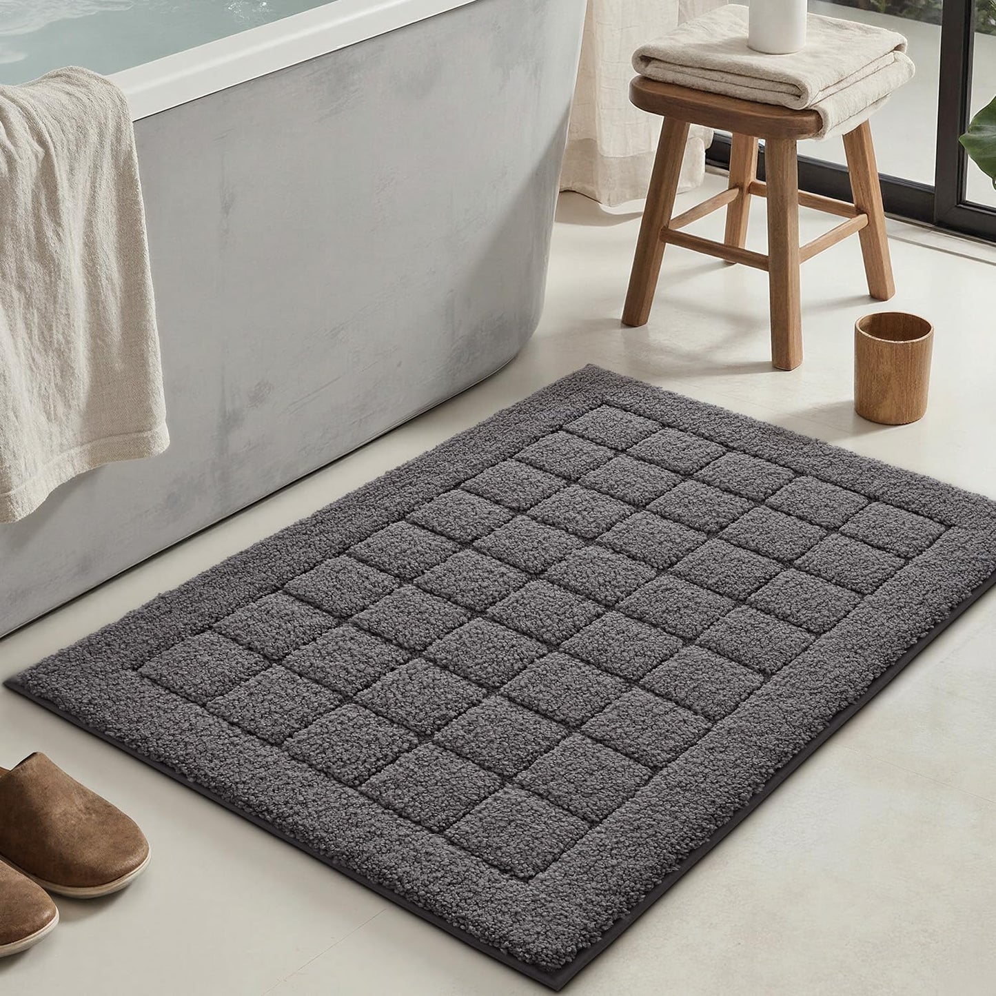 LUMI Modern Bathroom Rug, Serene Grid Series.