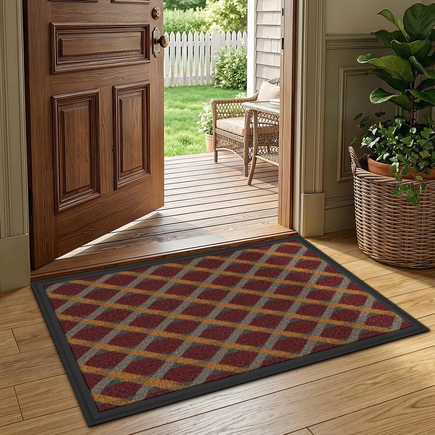 LUMI Front Door Mat 17x30, Low-Profile Non-Slip Welcome Mat for Indoor Outdoor, Stain & Fade Resistant Geometric Door Mat for Entryway Patio Porch, Geo-Navy
