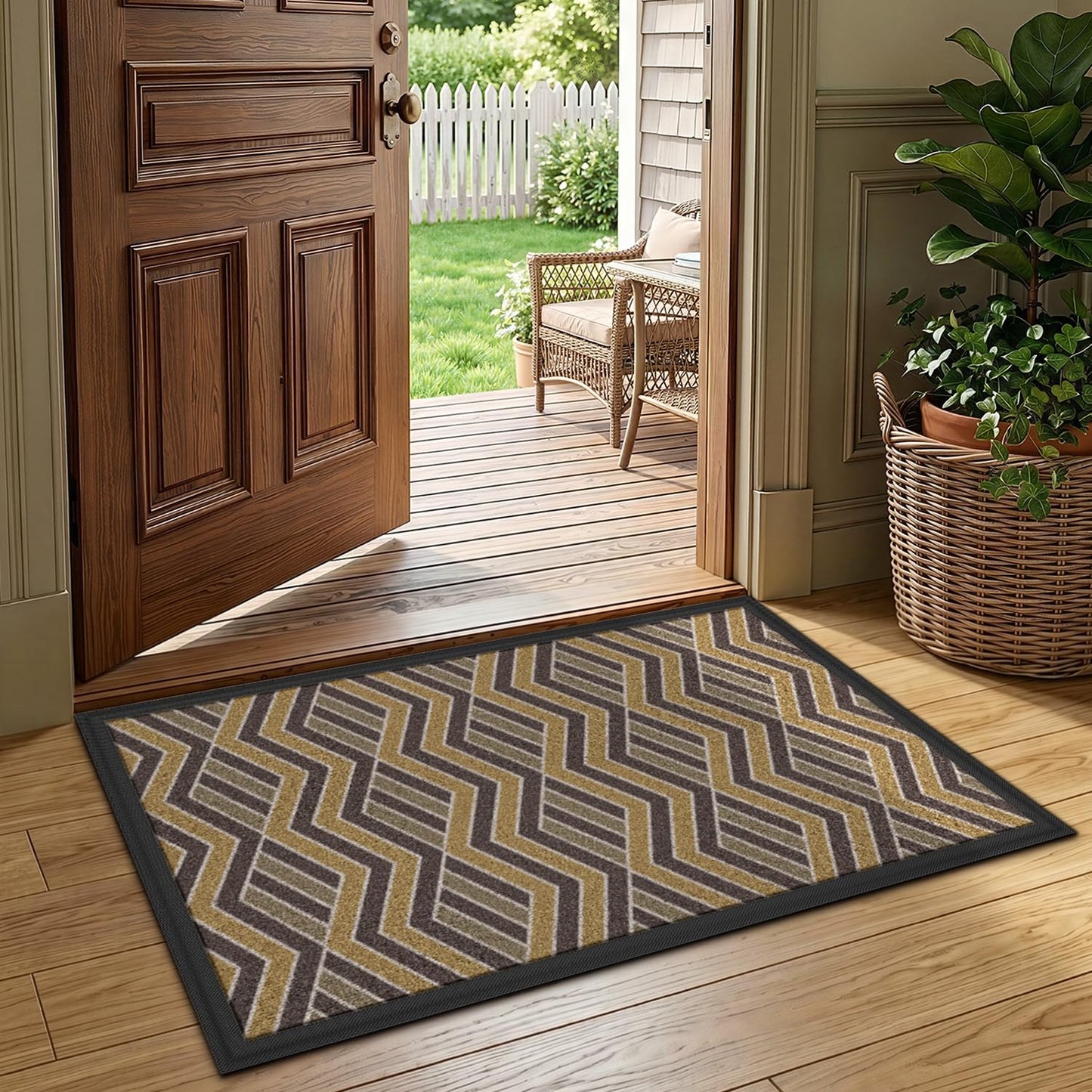 LUMI Front Door Mat 17x30, Low-Profile Non-Slip Welcome Mat for Indoor Outdoor, Stain & Fade Resistant Geometric Door Mat for Entryway Patio Porch, Geo-Navy