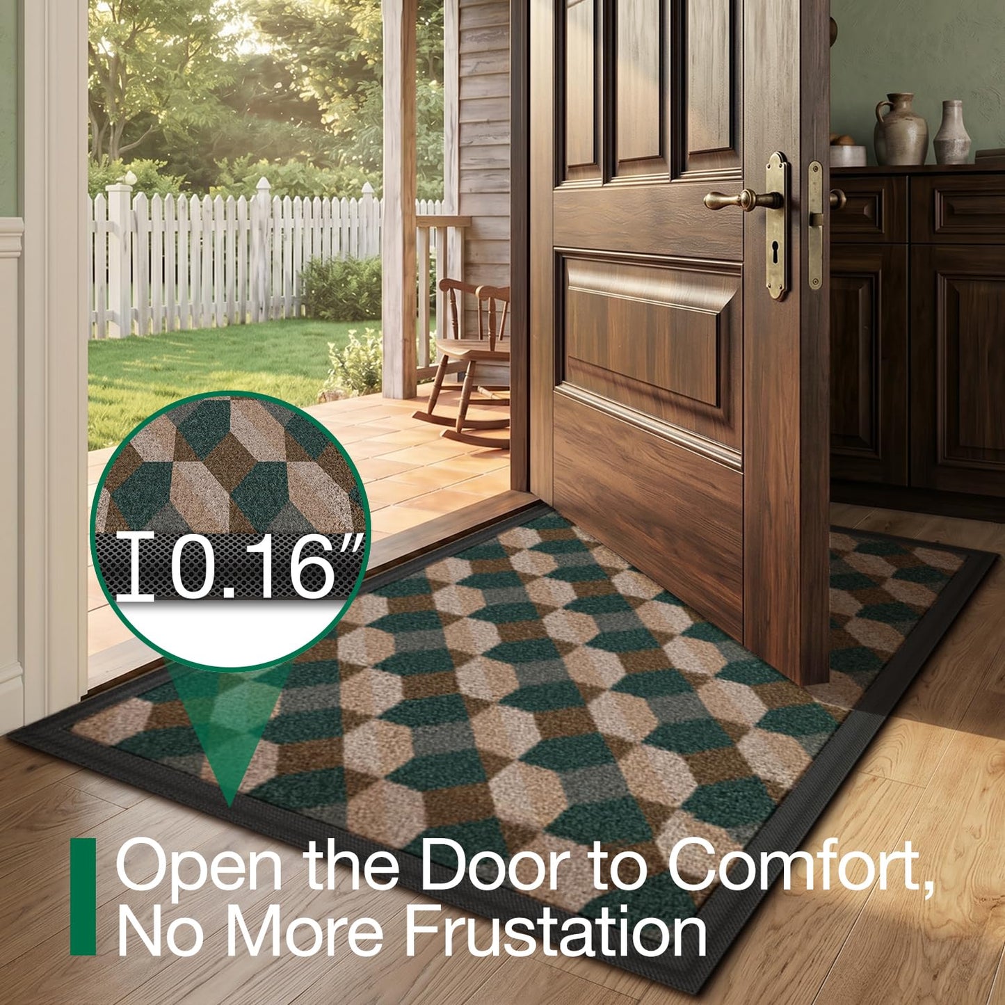LUMI Front Door Mat 17x30, Low-Profile Non-Slip Welcome Mat for Indoor Outdoor, Stain & Fade Resistant Geometric Door Mat for Entryway Patio Porch, Geo-Navy