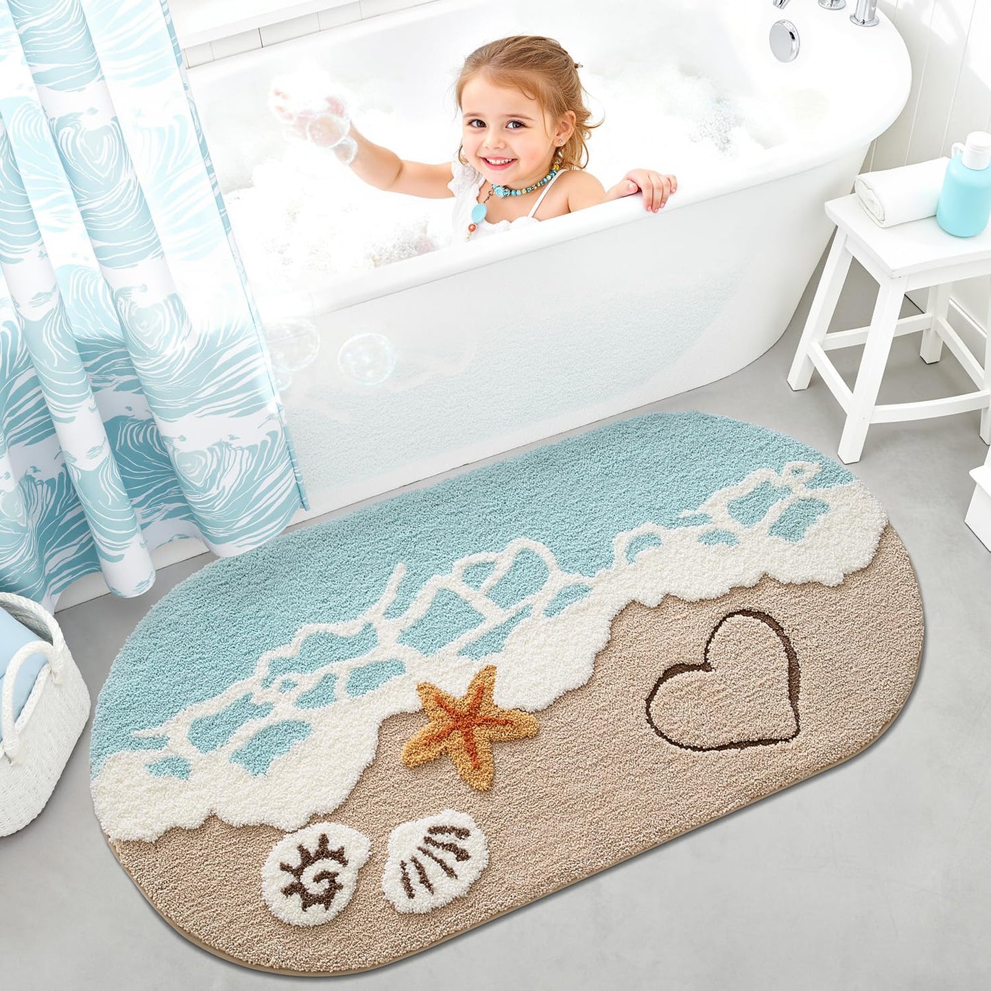 Bathroom Rugs, Non Slip Bath Mat Ultra Soft Washable Absorbent Quick Dry, Ocean Theme Collection