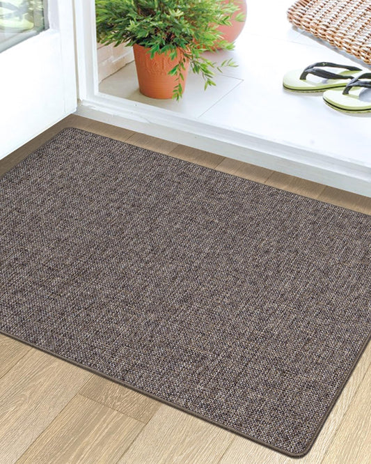 LUMI Ultra Thin Entryway Door Mat, Low Profile Non Slip Rubber Backing, Easy Clean, Brown, for Indoor/Patio