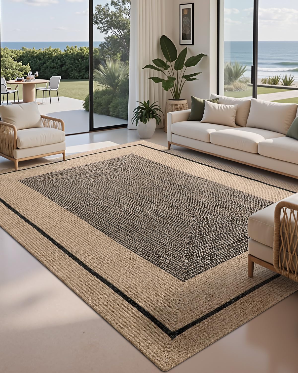 LUMI 8x10 Jute Area Rug for Living Room, Natural Braided Woven Rugs Non Slip, Neutral Carpets No Shedding, Durable for High Traffic, Dining Room, Indoor, Outdoor, Patio