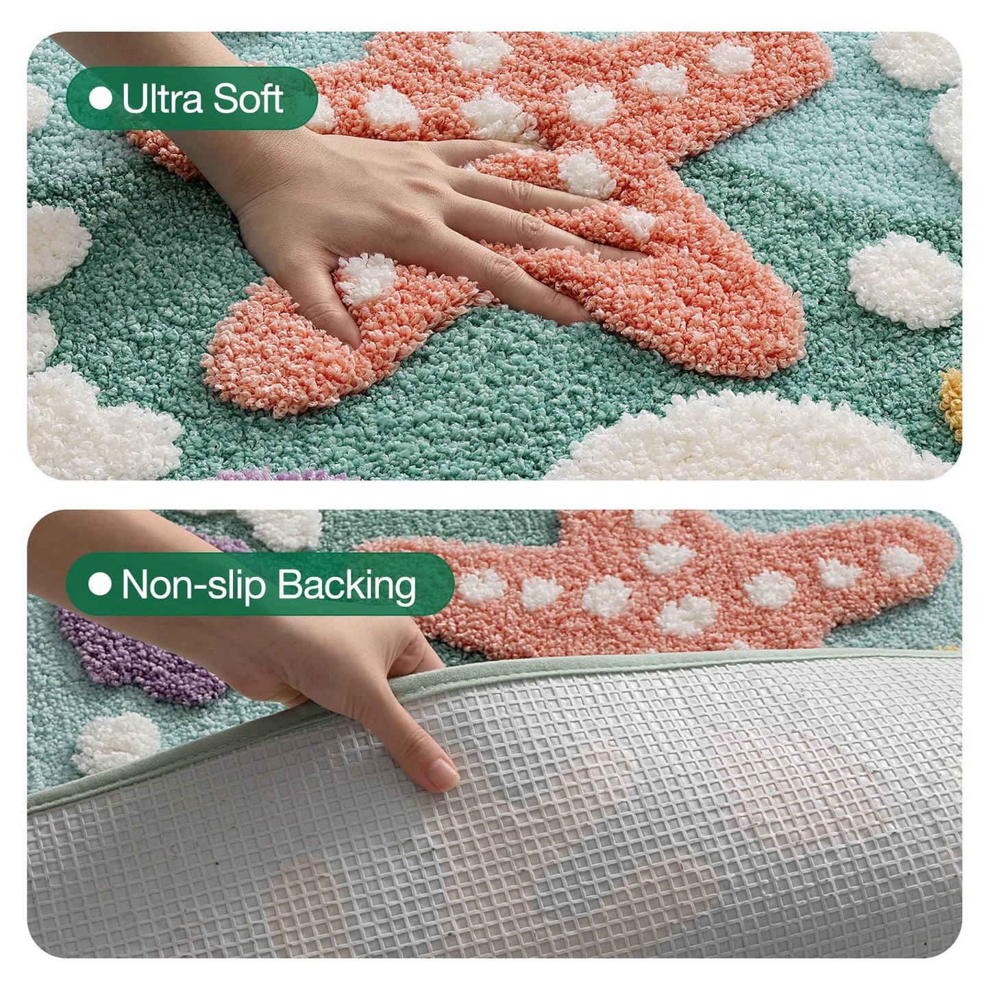 LUMI Forest Green Large Bathroom Rug, Soft Fluffy Bath Mat Non Slip, Quick Dry Absorbent Washable Carpet for Shower Floor, Bedroom, Kids Room, 24"x36"