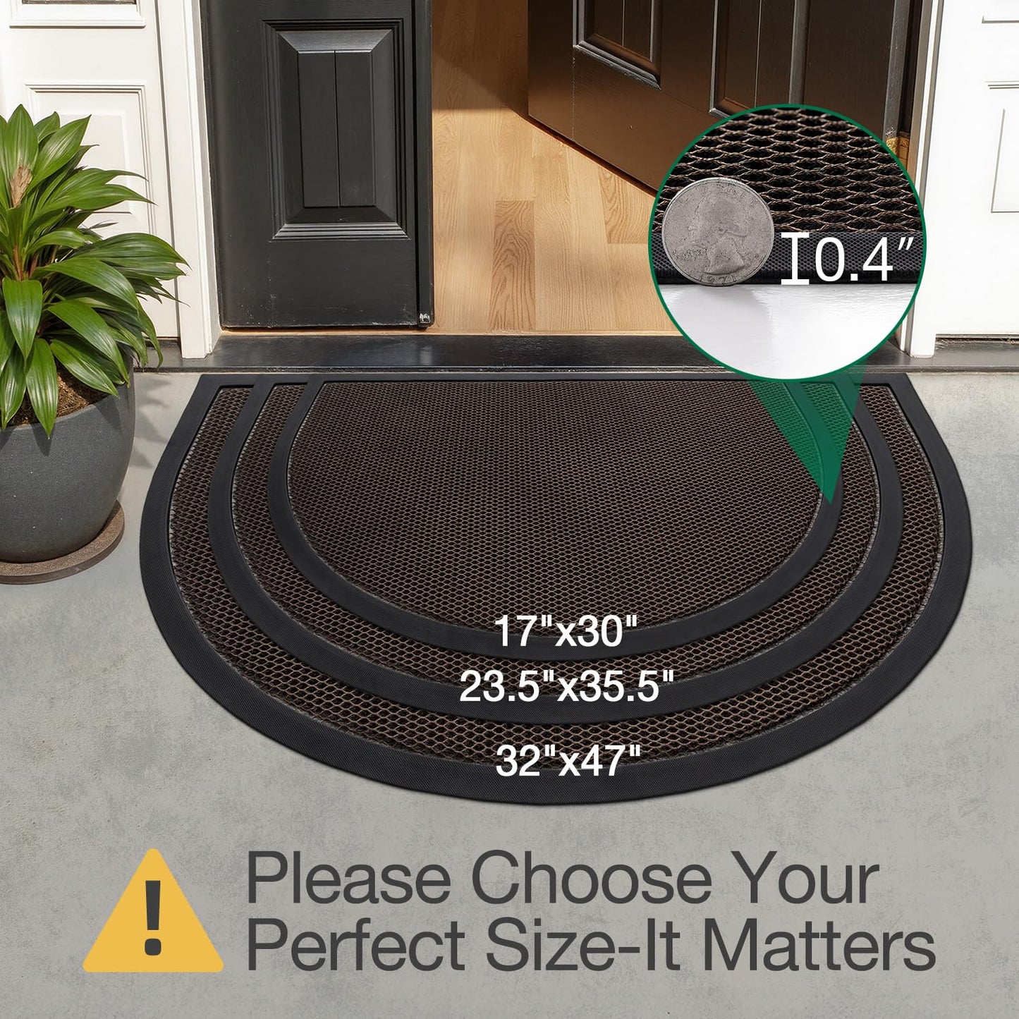 LUMI Front Door Mat for Outside Entrance 17''x30'', Heavy-Duty Dirt-Trapping Doormat with Durable Non-Slip Rubber Backing, Stain & Fade-Resistant Entry Mats, Black