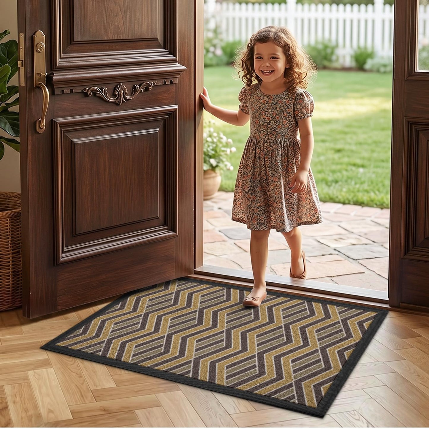 LUMI Front Door Mat 17x30, Low-Profile Non-Slip Welcome Mat for Indoor Outdoor, Stain & Fade Resistant Geometric Door Mat for Entryway Patio Porch, Geo-Navy