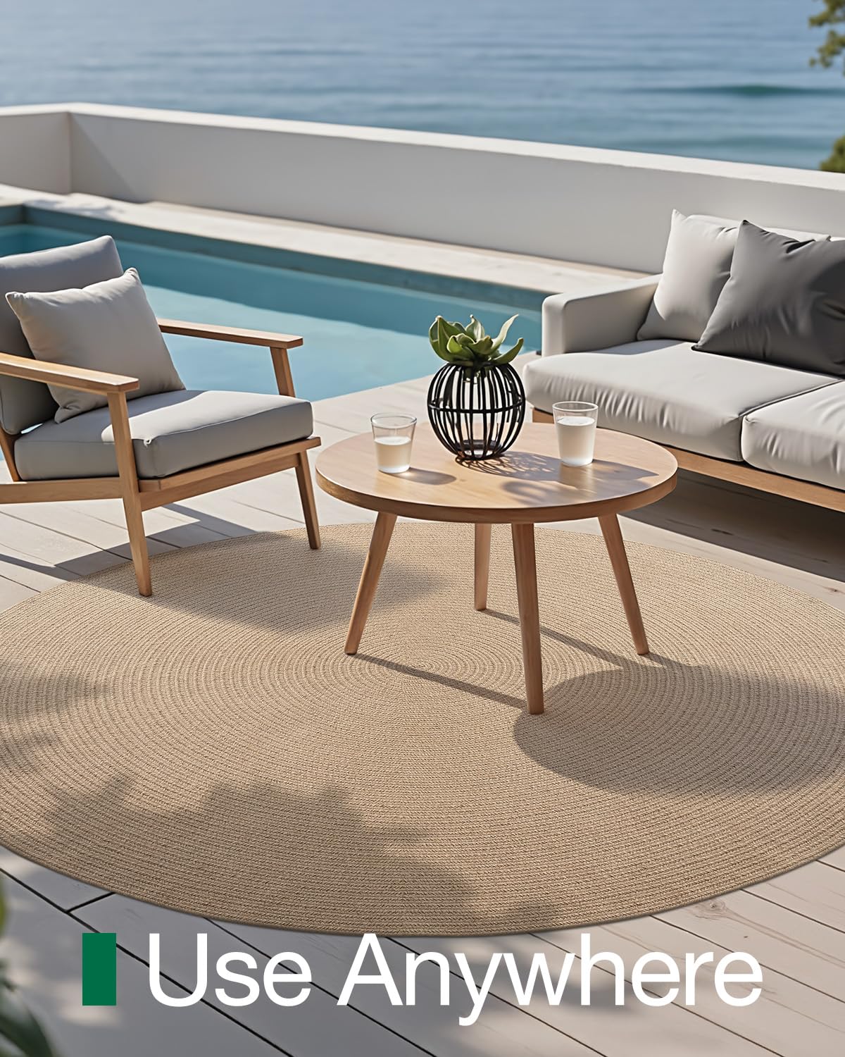 Jute Area Rug, Natural Braided Woven Rugs, Patio Circle Jute Series