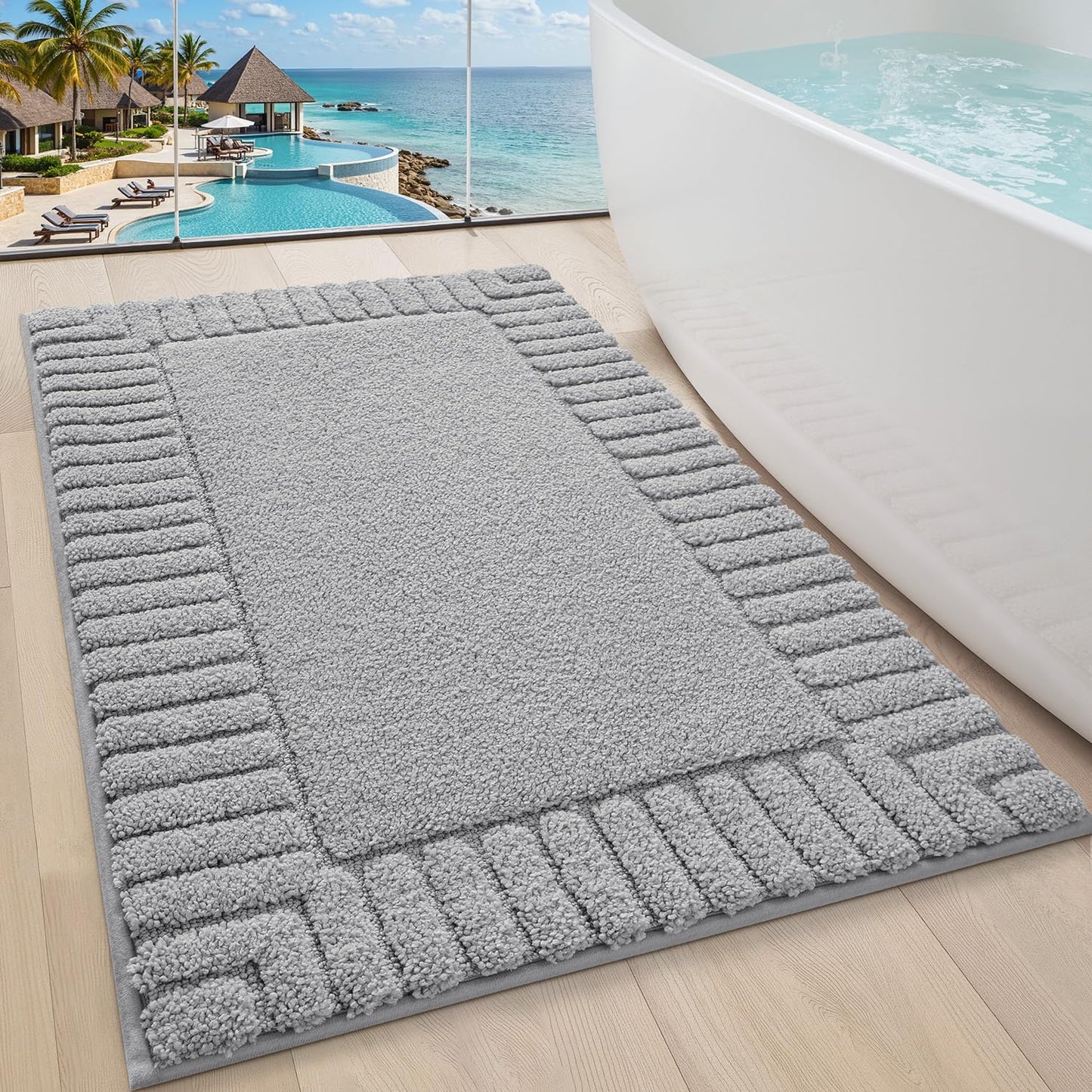 LUMI Bathroom Rugs Non Slip with Rubber Backing, Extra Soft Plush Microfiber Bath Rug Absorbent, Machine Washable Bath Mat Quick Dry for Tub, Shower, Ivory White, 16"x24"