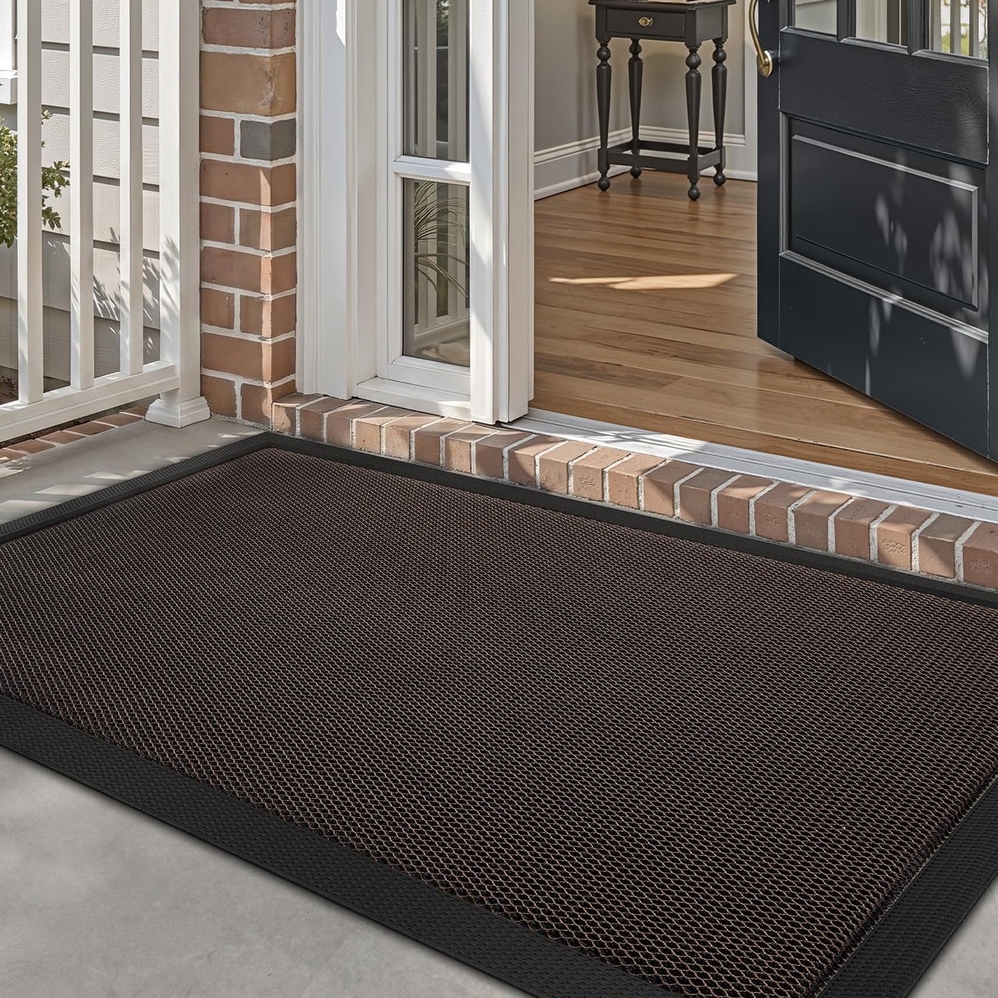 LUMI Front Door Mat for Outside Entrance 17''x30'', Heavy-Duty Dirt-Trapping Doormat with Durable Non-Slip Rubber Backing, Stain & Fade-Resistant Entry Mats, Black